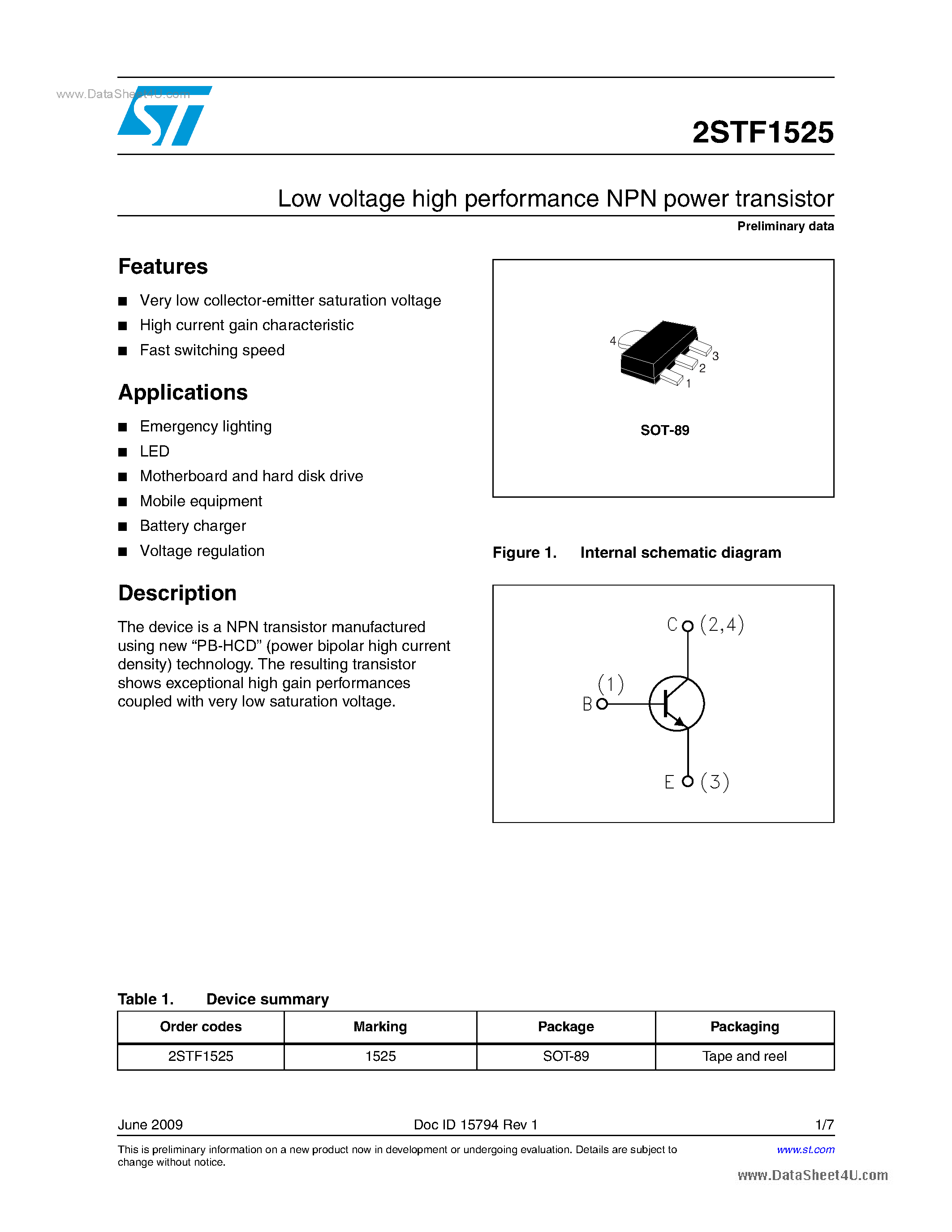 Даташит 2STF1525 - Transistors страница 1