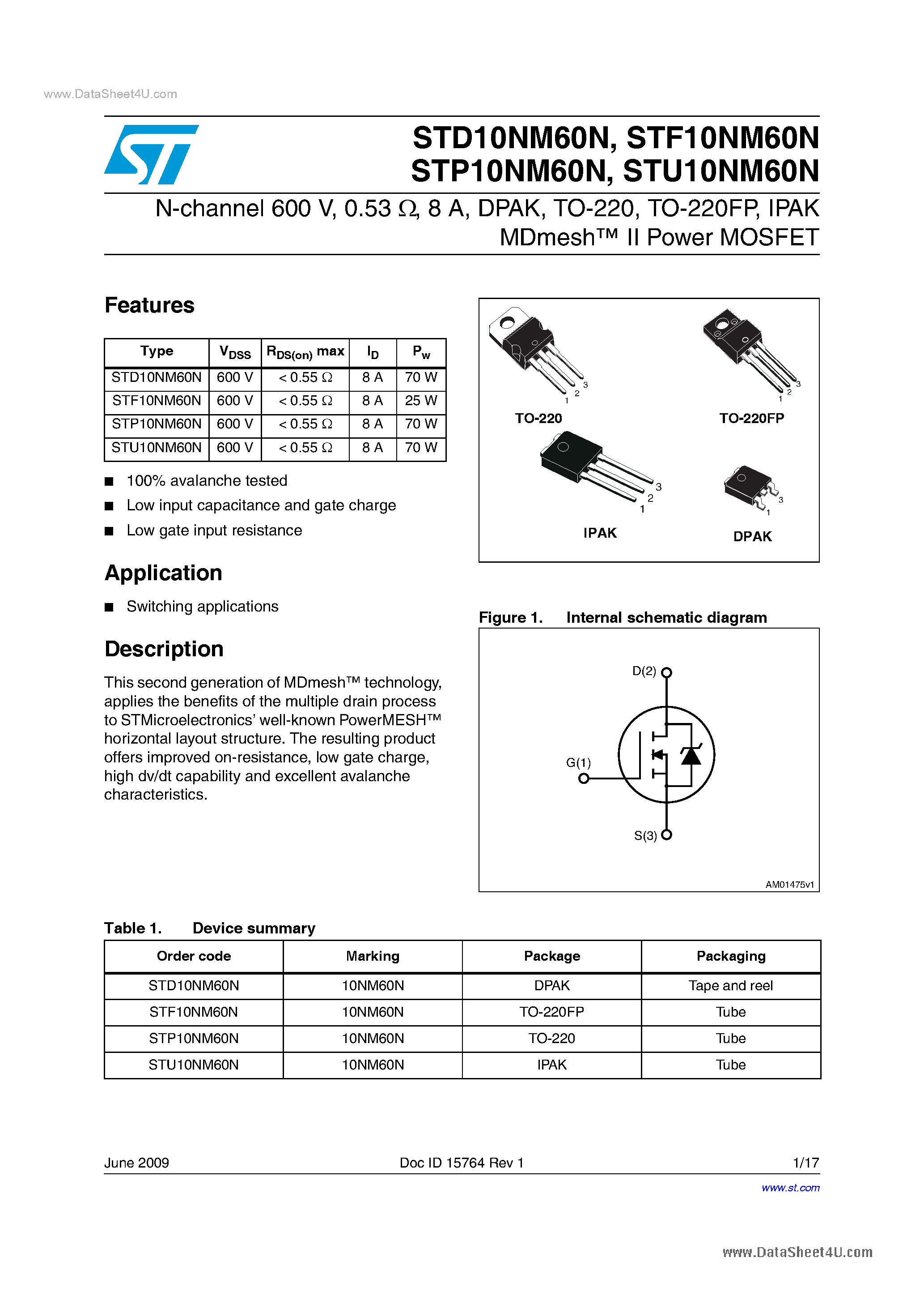 Даташит на микросхему STU10NM60N страница 1 Даташит STU10NM60N - Power MOSFETs страница 1