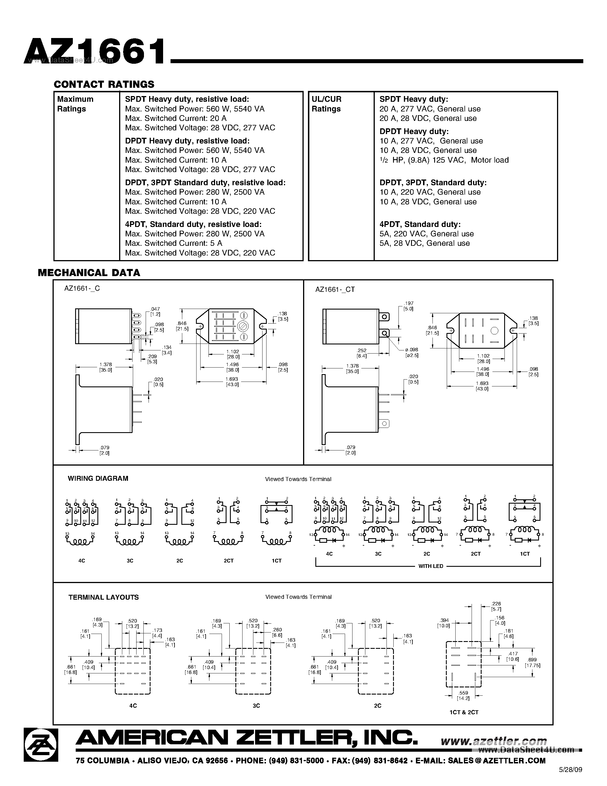 Даташит AZ1661 - MINIATURE POWER RELAY страница 2