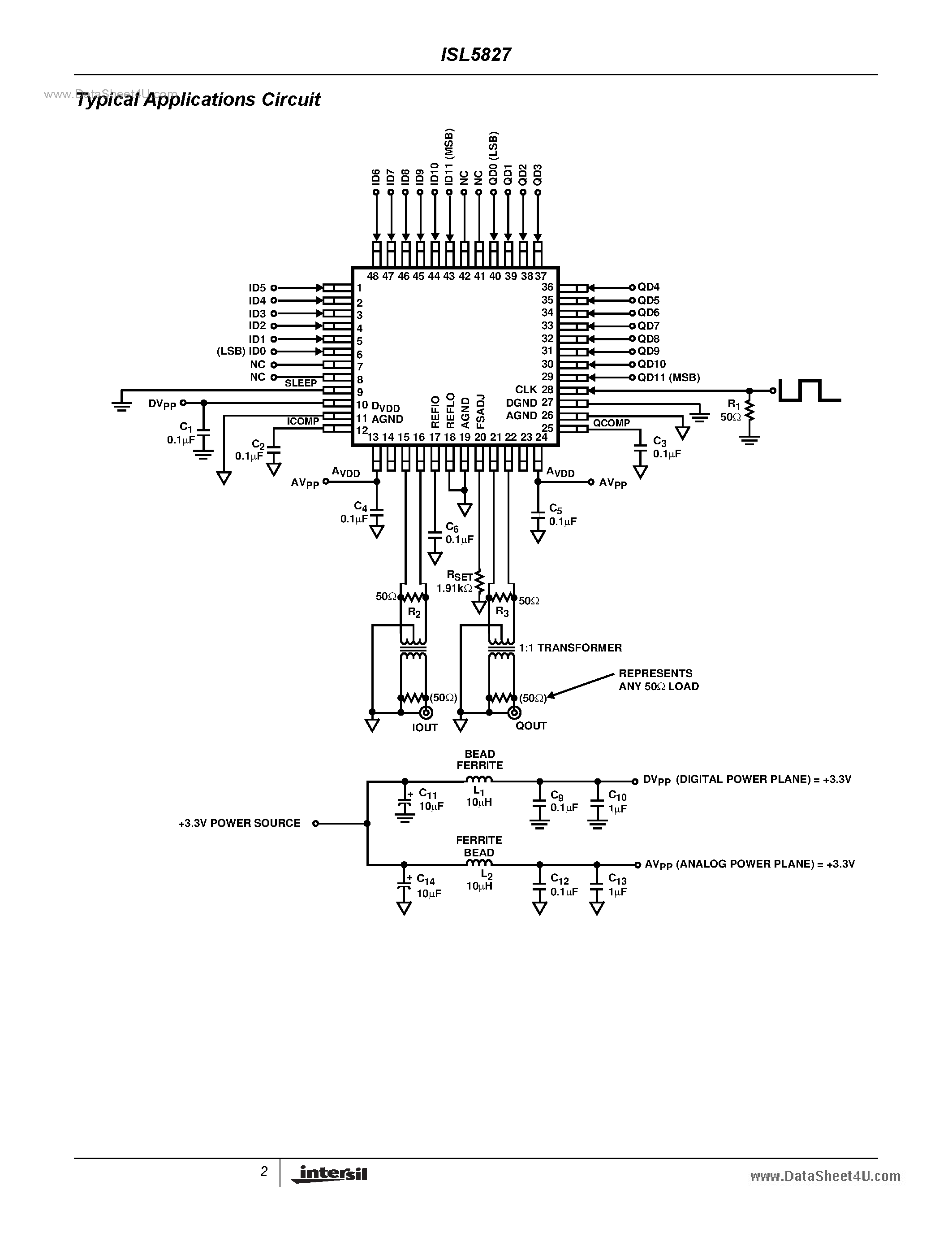 Даташит ISL5827 - High Speed D/A Converter страница 2