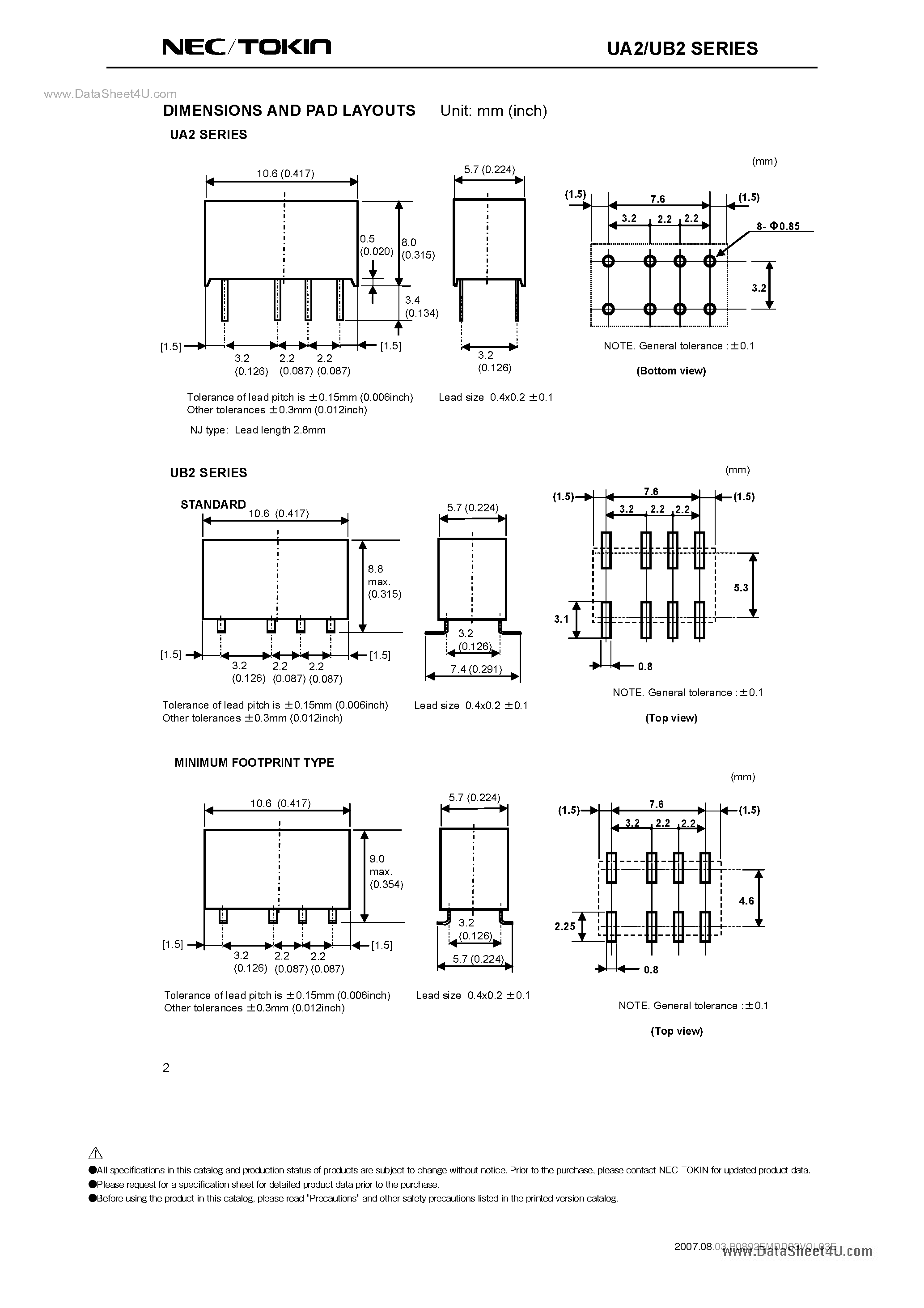 Datasheet UB2 page 2 Datasheet UB2 - Miniature Signal Relay page 2