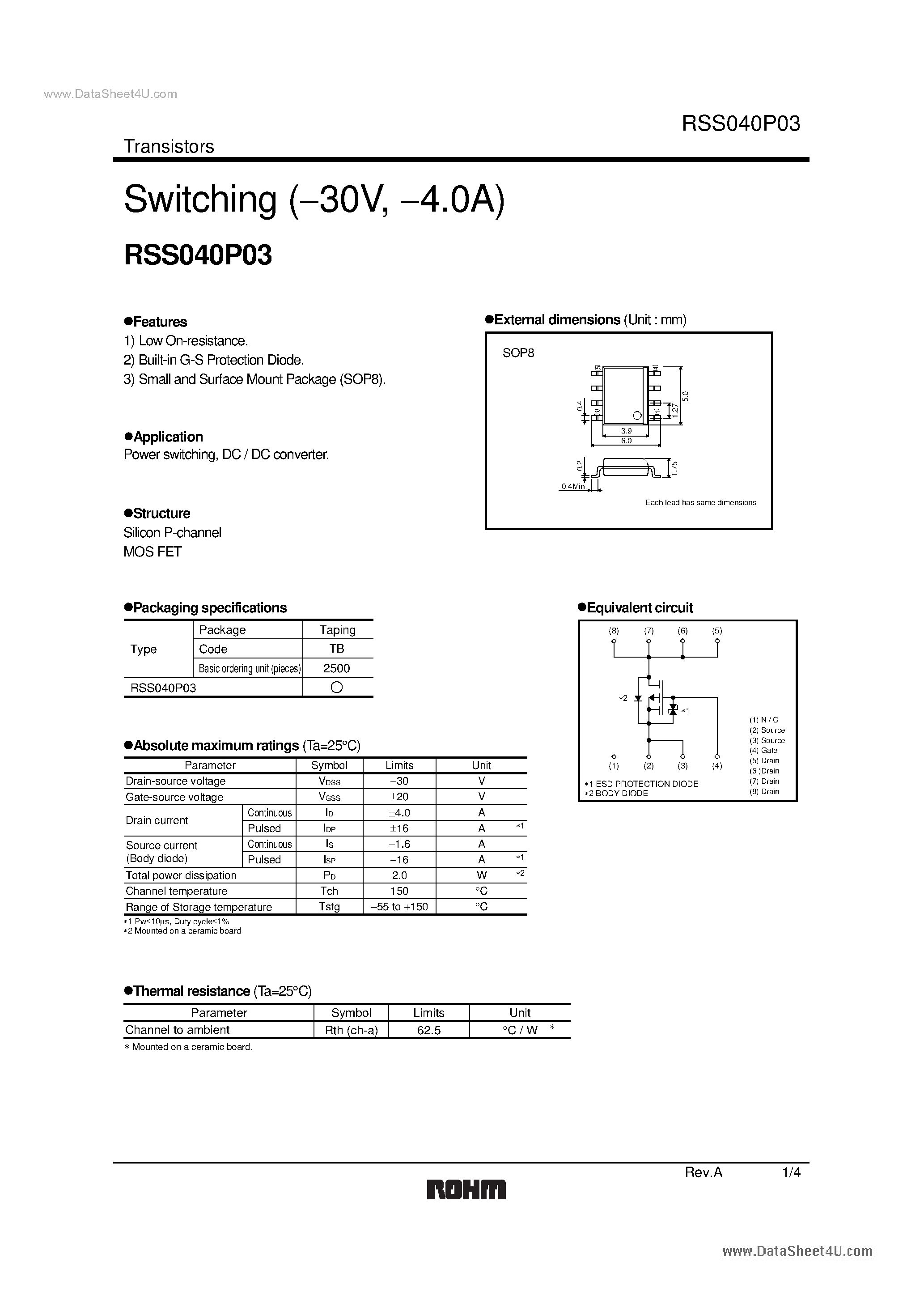 Datasheet RSS040P03 page 1 Datasheet RSS040P03 - Switching page 1