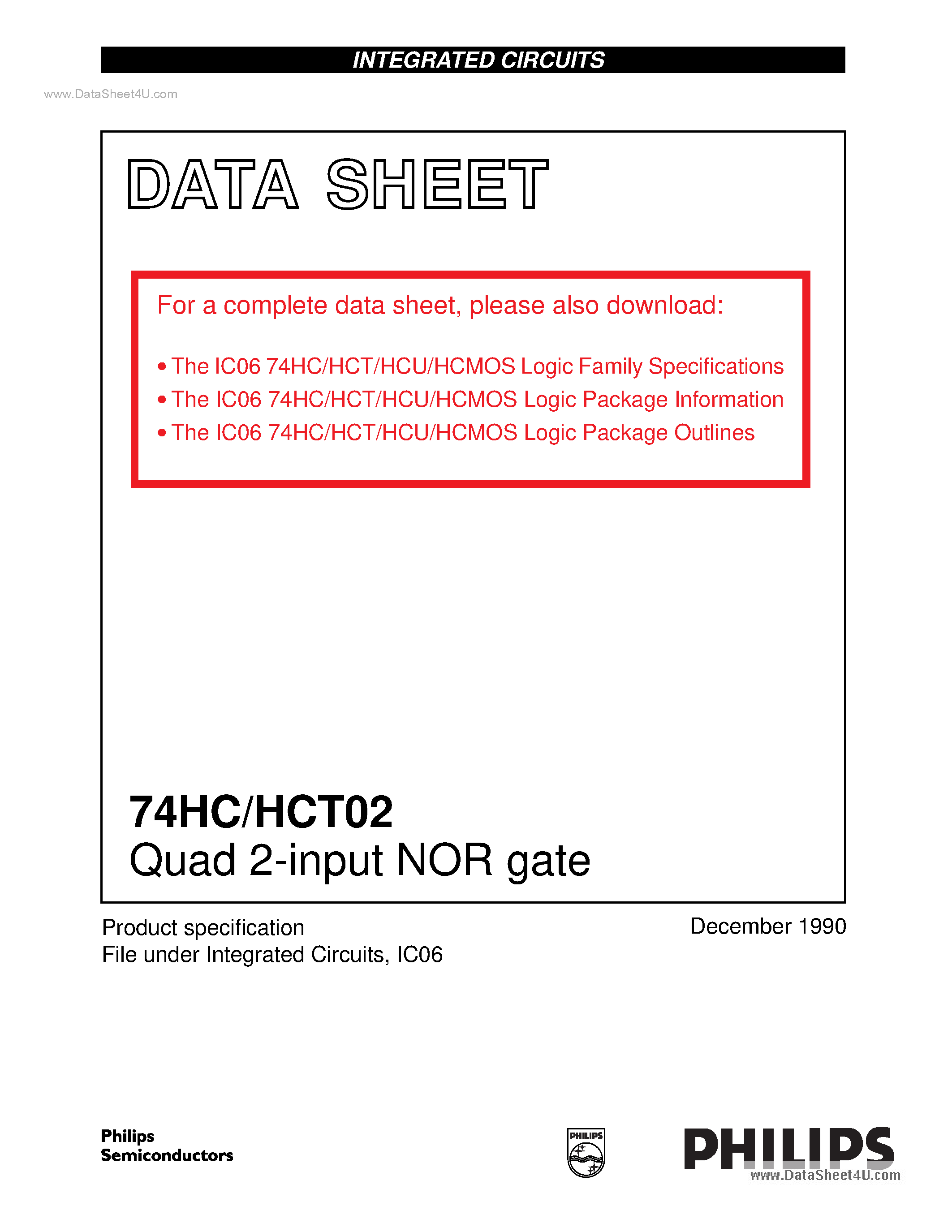 Datasheet 74HC02 - Quad 2-input NOR gate page 1