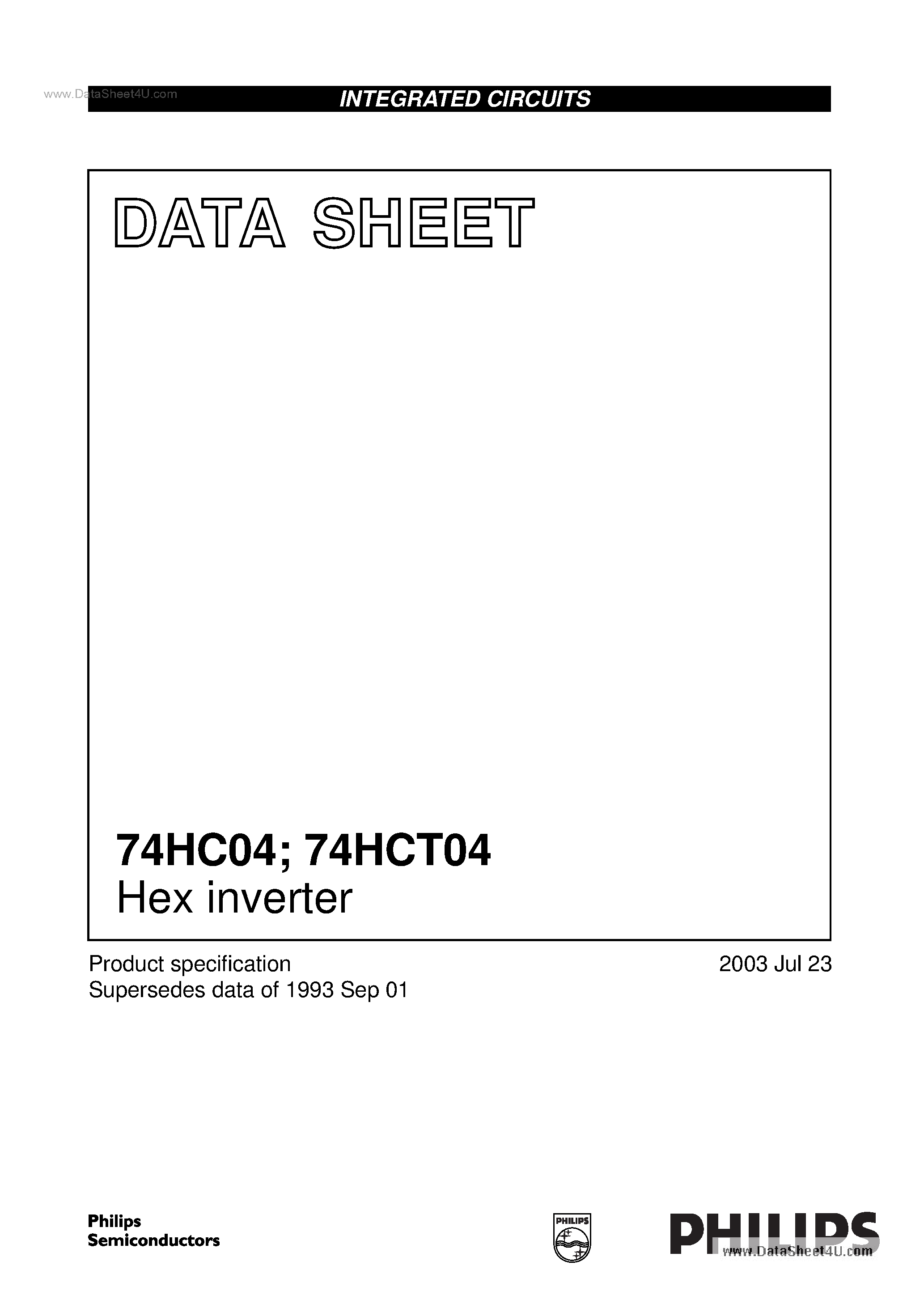 Даташит 74HC04 - Hex inverter страница 1