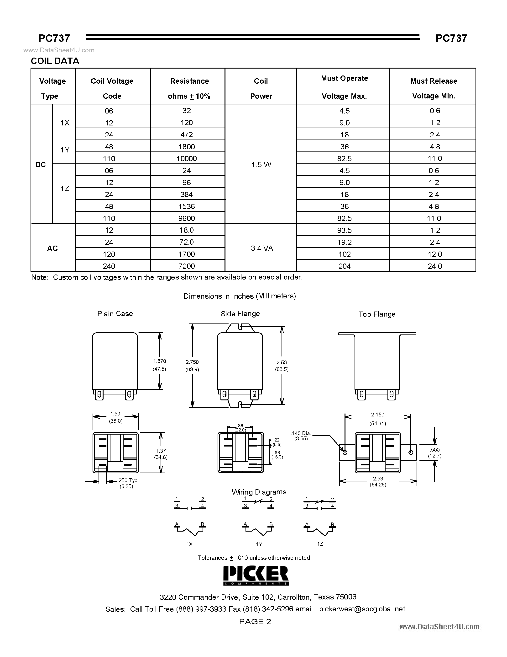 Datasheet PC737 - 30 Amp Power Relay page 2
