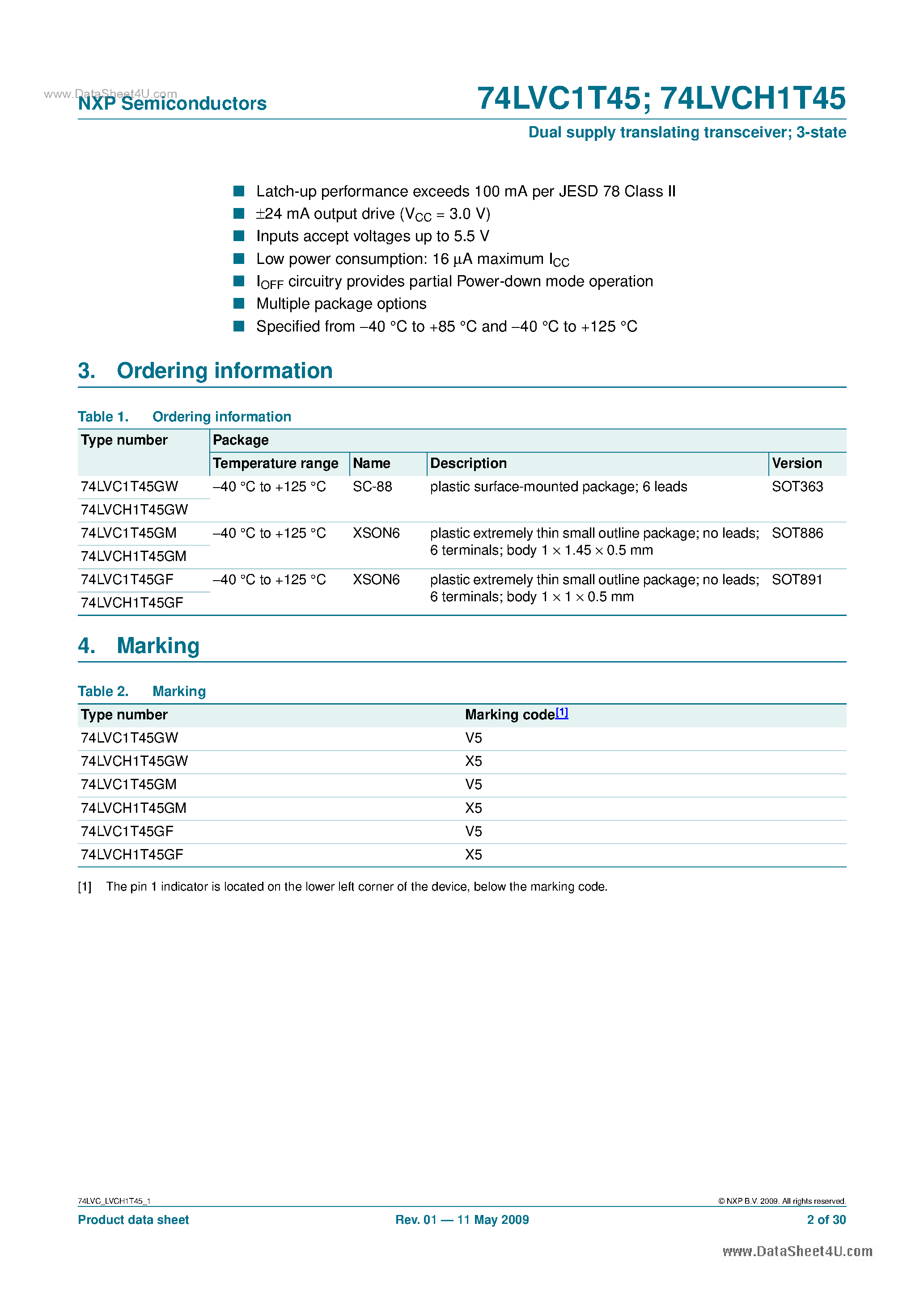Даташит 74LVC1T45 - Dual Supply Translating Transceiver страница 2