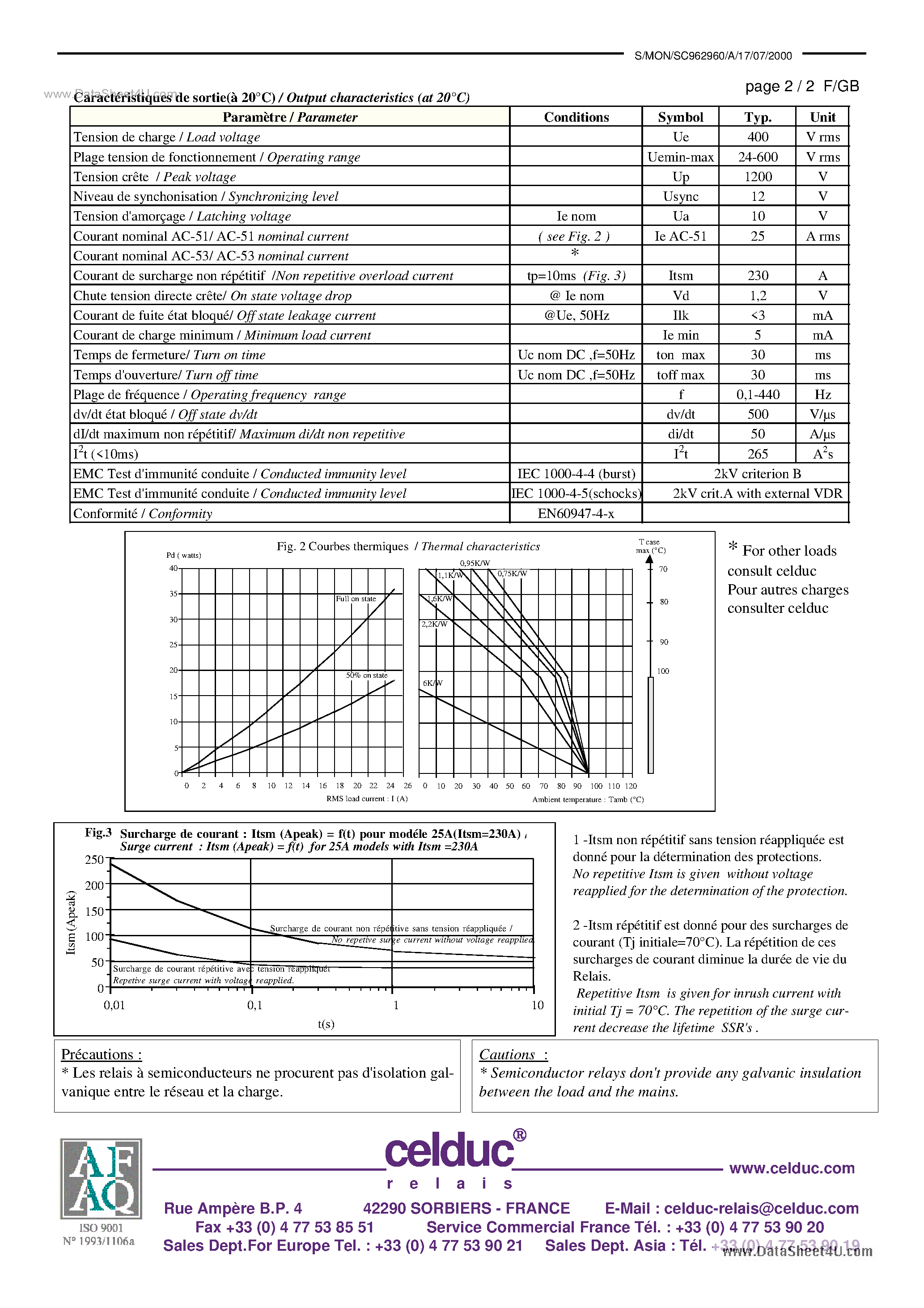 Datasheet SC962960 page 2 Datasheet SC962960 - Power Solid State Relay page 2