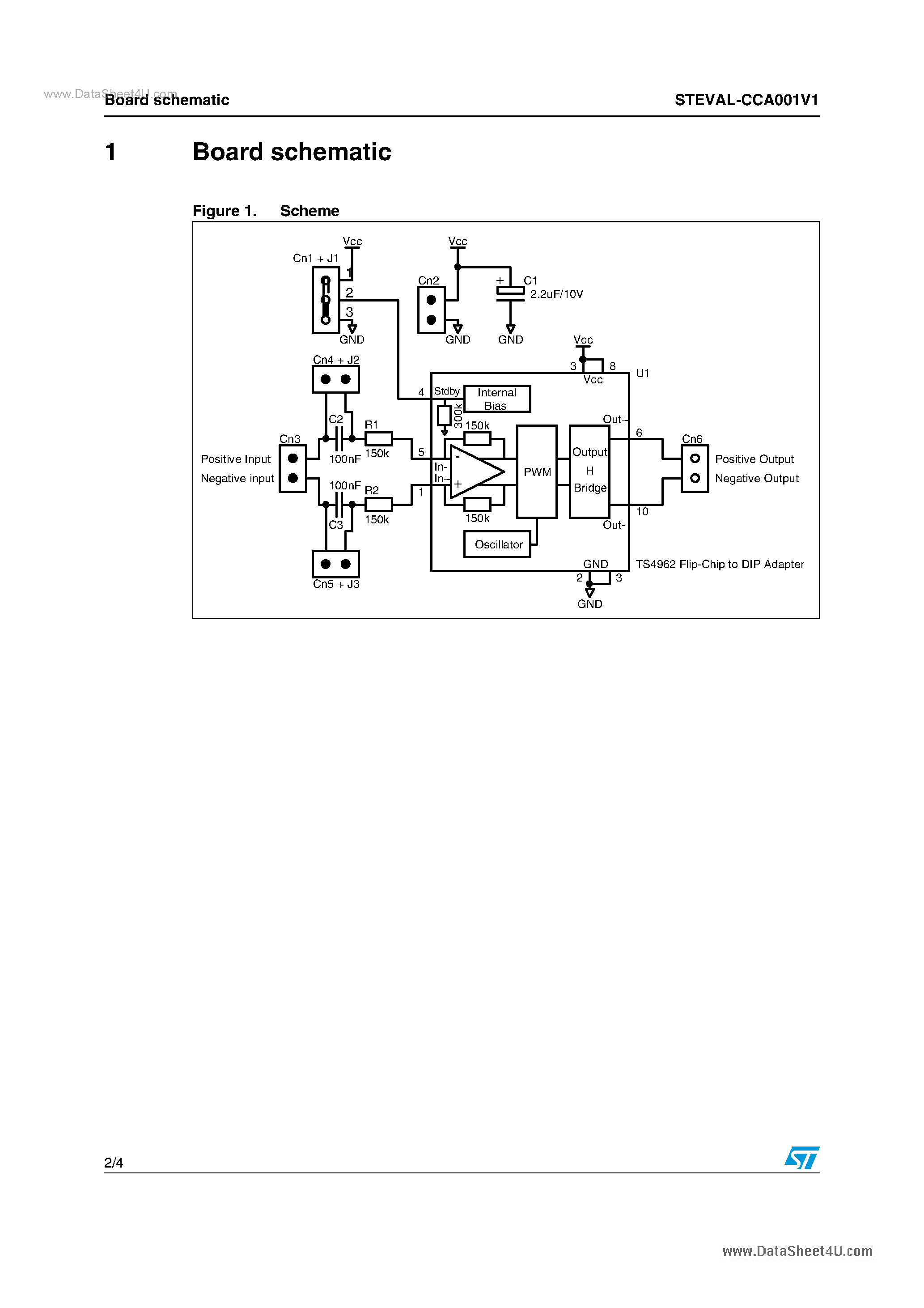 Даташит STEVAL-CCA001V1 - Mono class audio amplifier based on TS4962MEIJT страница 2