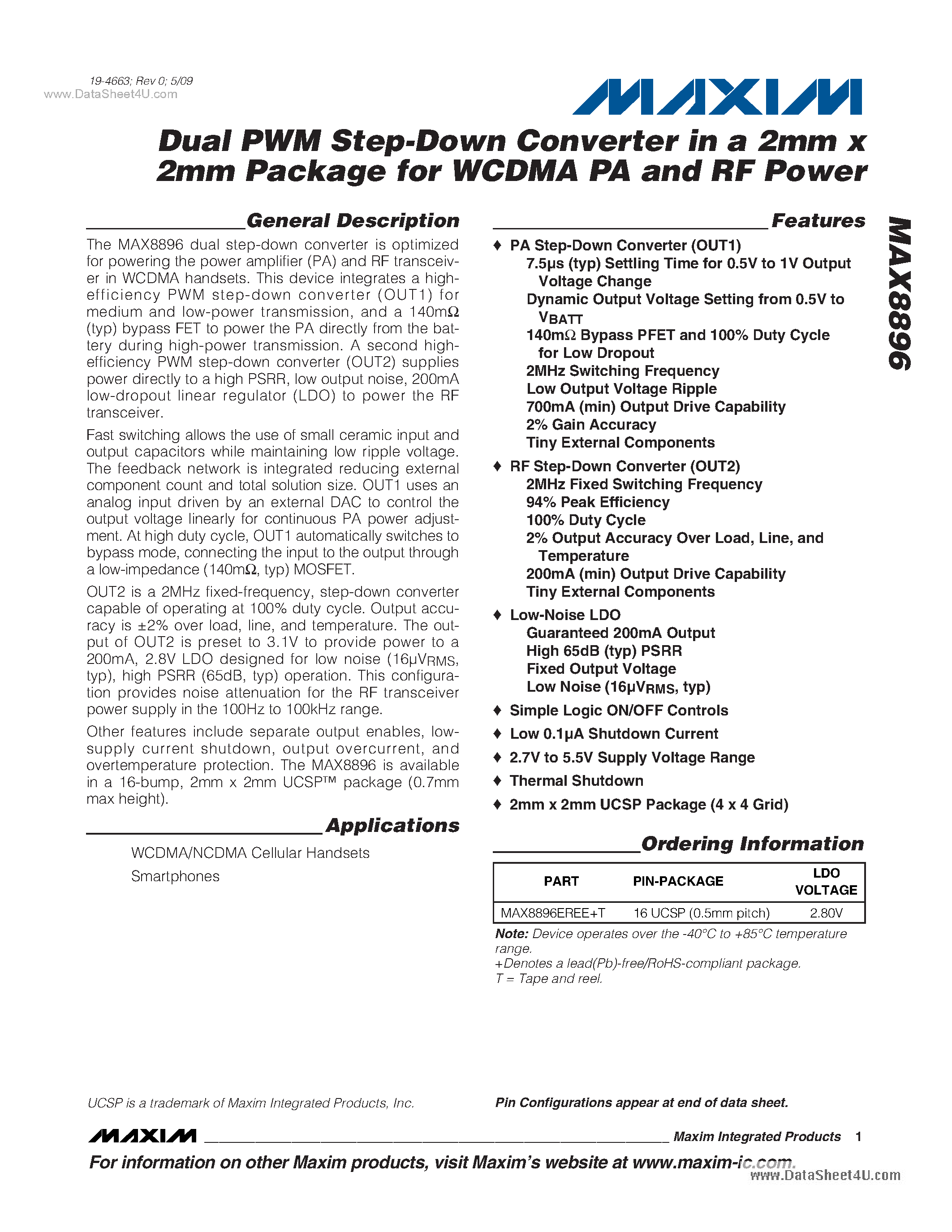 Datasheet MAX8896 - Dual PWM Step-Down Converter page 1