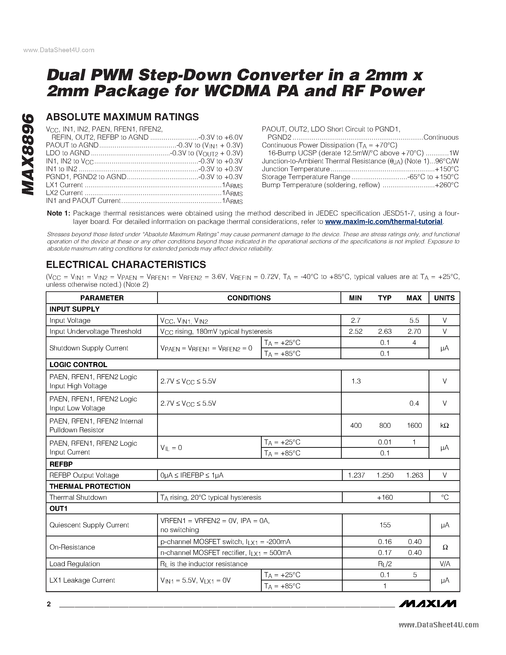 Datasheet MAX8896 - Dual PWM Step-Down Converter page 2