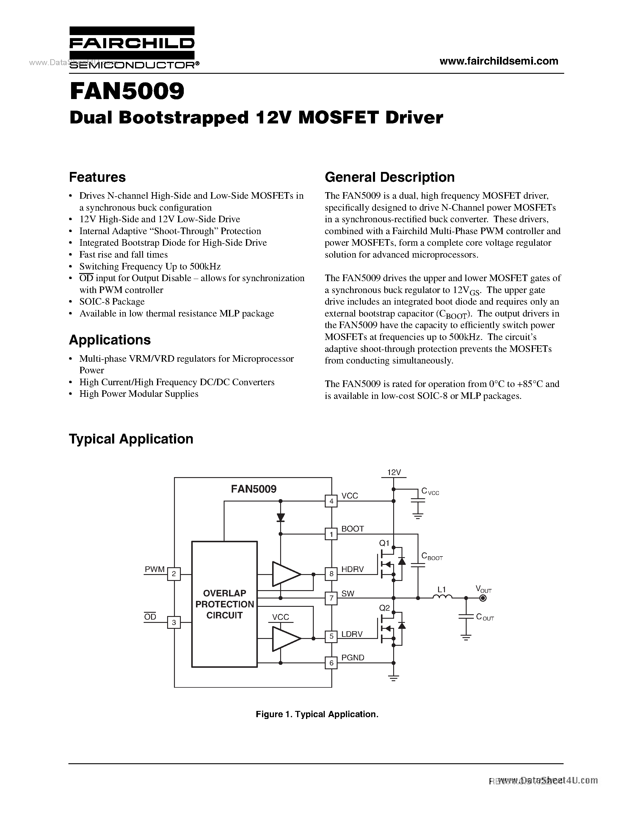 Datasheet FAN5009 - Dual Bootstrapped 12V MOSFET Driver page 1