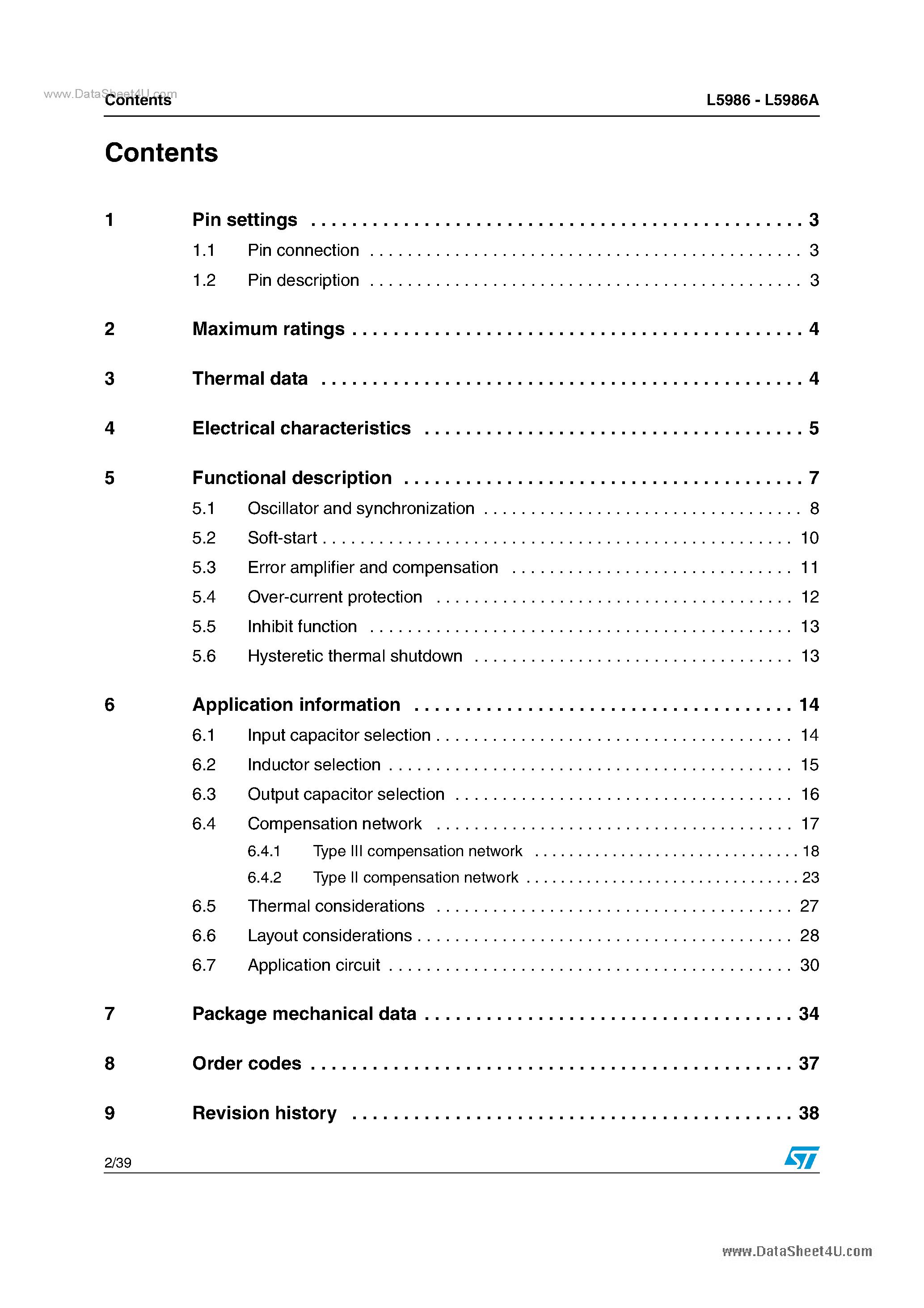 Datasheet L5986 page 2 Datasheet L5986 - 2.5A step-down switching regulator page 2