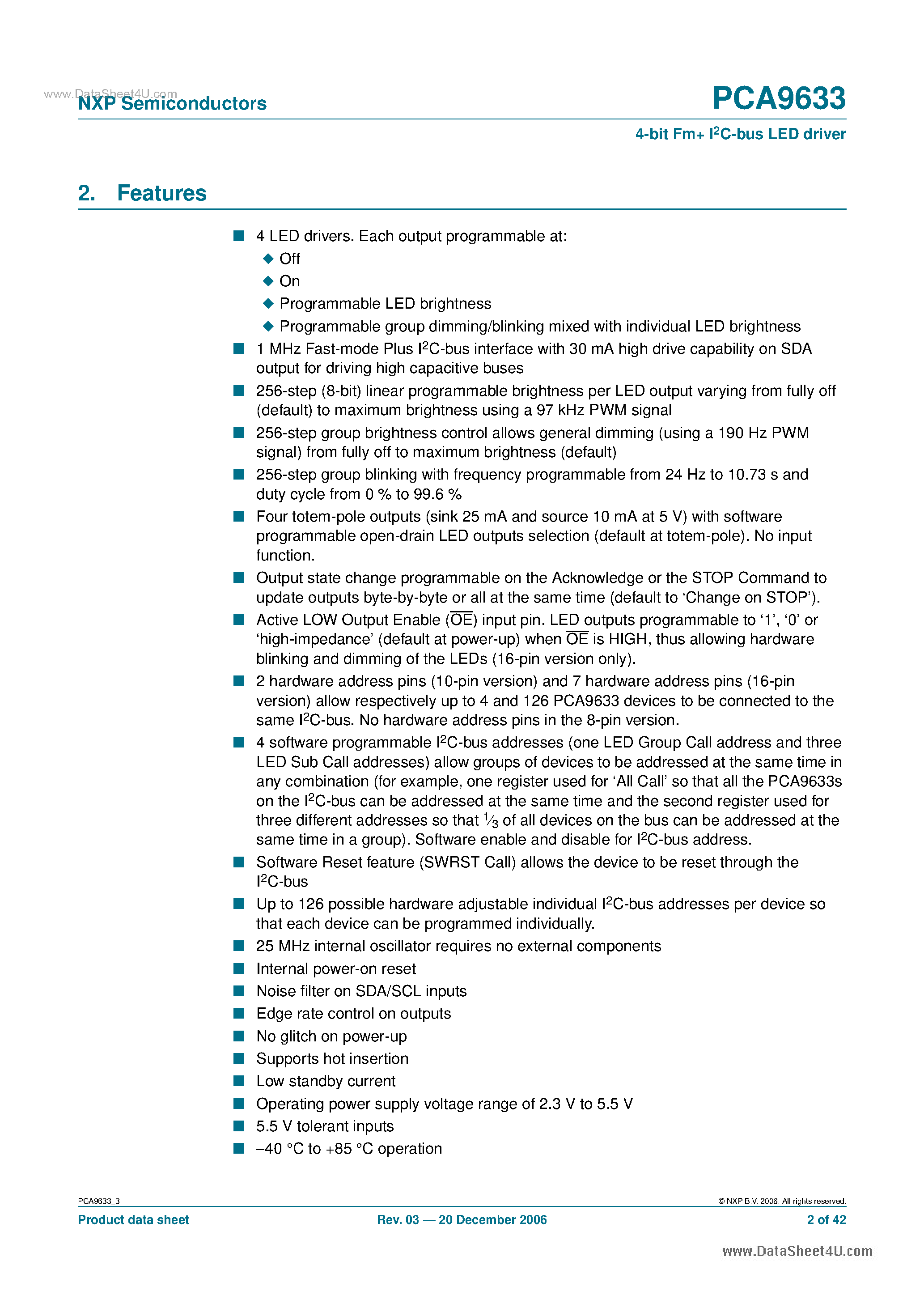 Datasheet PCA9633 - 4-bit Fm I2C-bus LED driver page 2