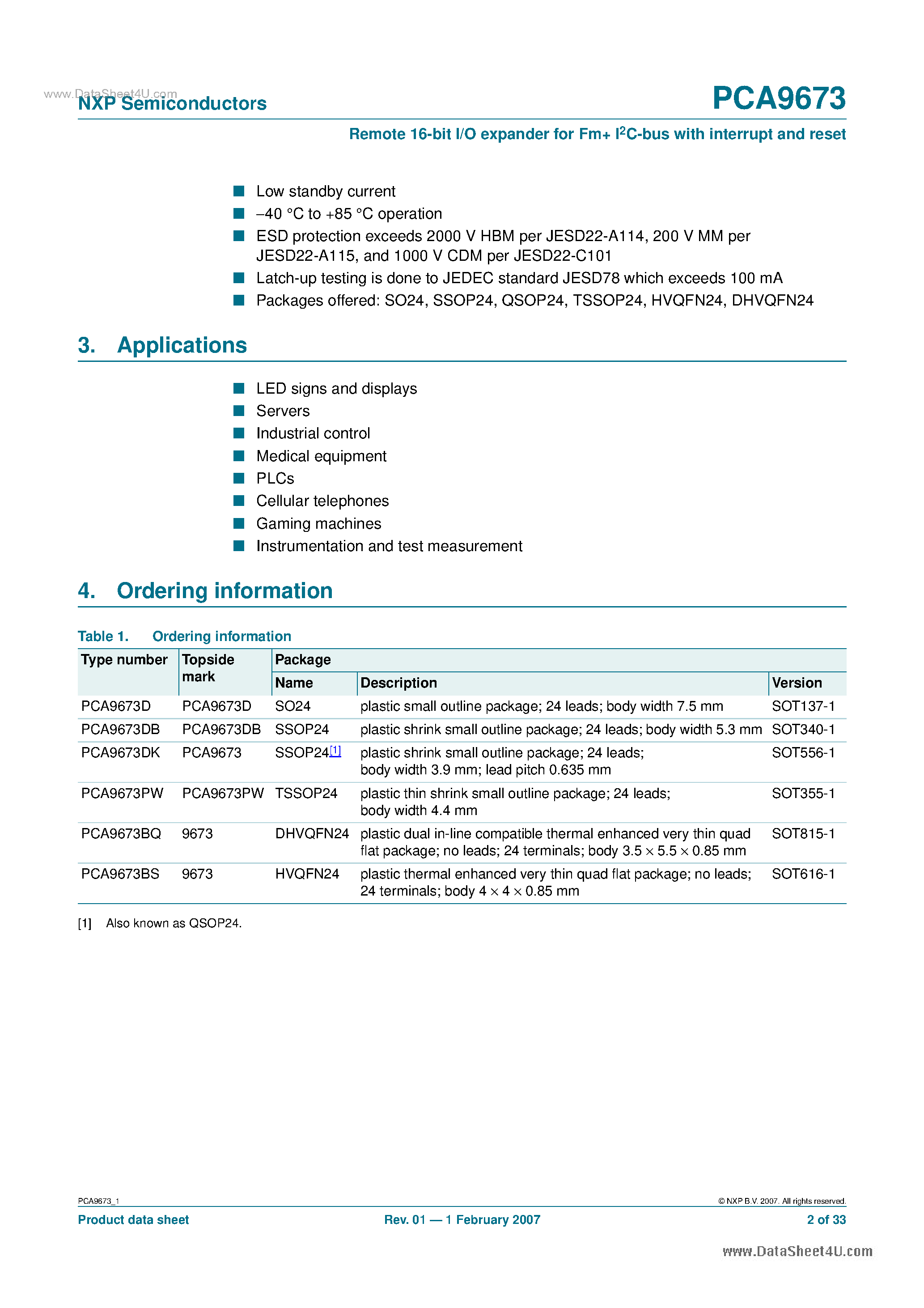 Даташит на микросхему PCA9673 страница 2 Даташит PCA9673 - Remote 16-bit I/O expander страница 2