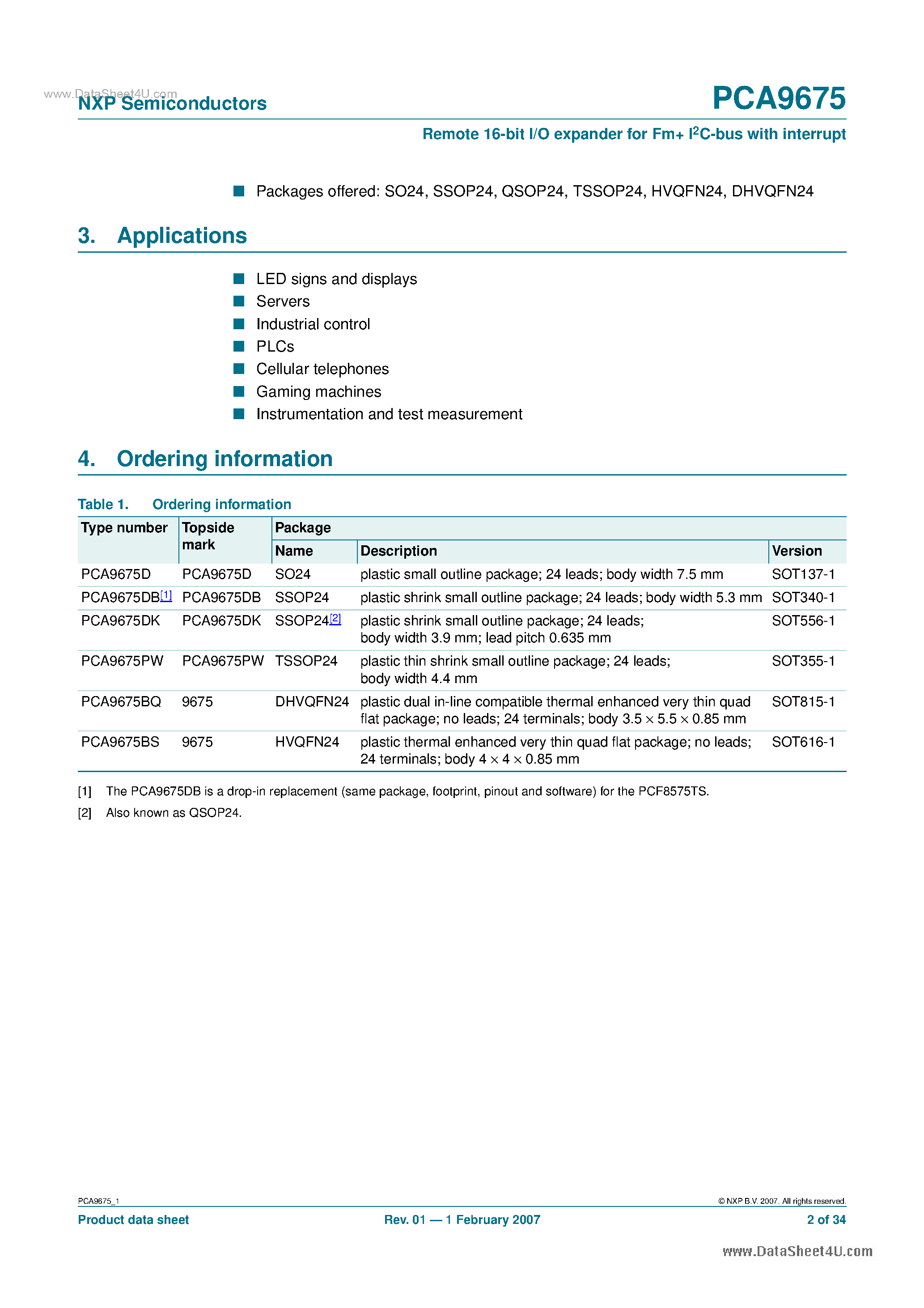 Даташит на микросхему PCA9675 страница 2 Даташит PCA9675 - Remote 16-bit I/O expander страница 2