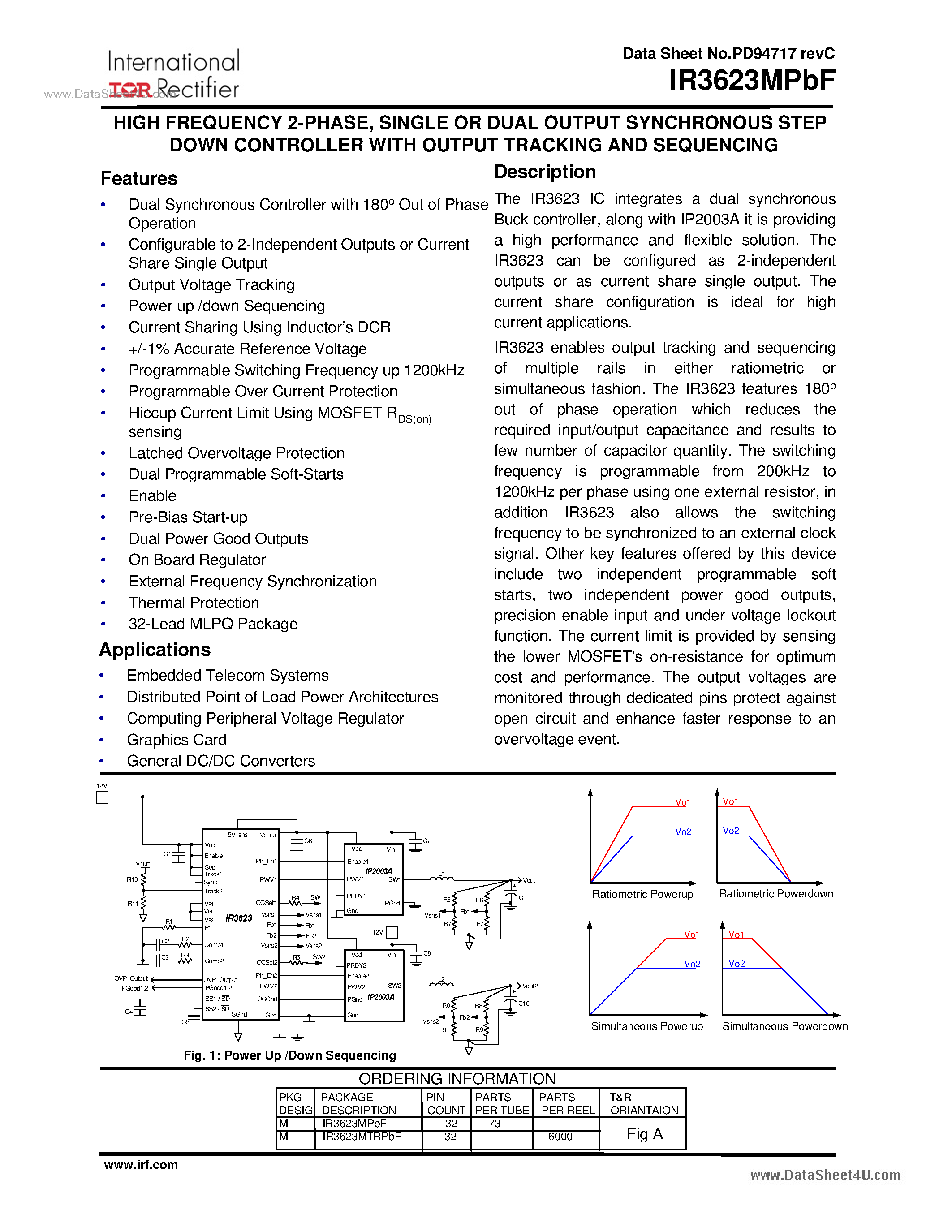 Даташит IR3623MPBF - SINGLE OR DUAL OUTPUT SYNCHRONOUS STEP DOWN CONTROLLER страница 1