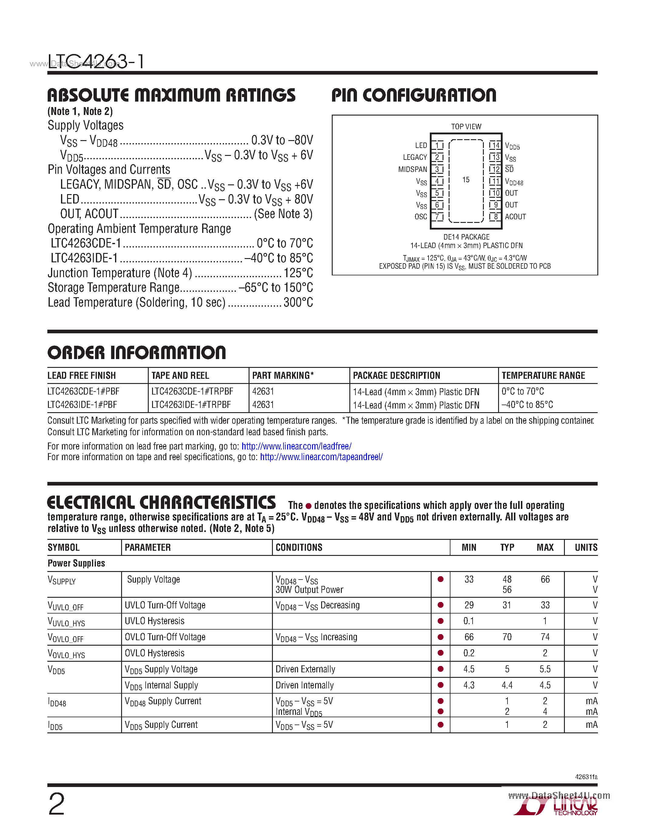 Datasheet LTC4263-1 page 2 Datasheet LTC4263-1 - High Power Single PSE Controller page 2