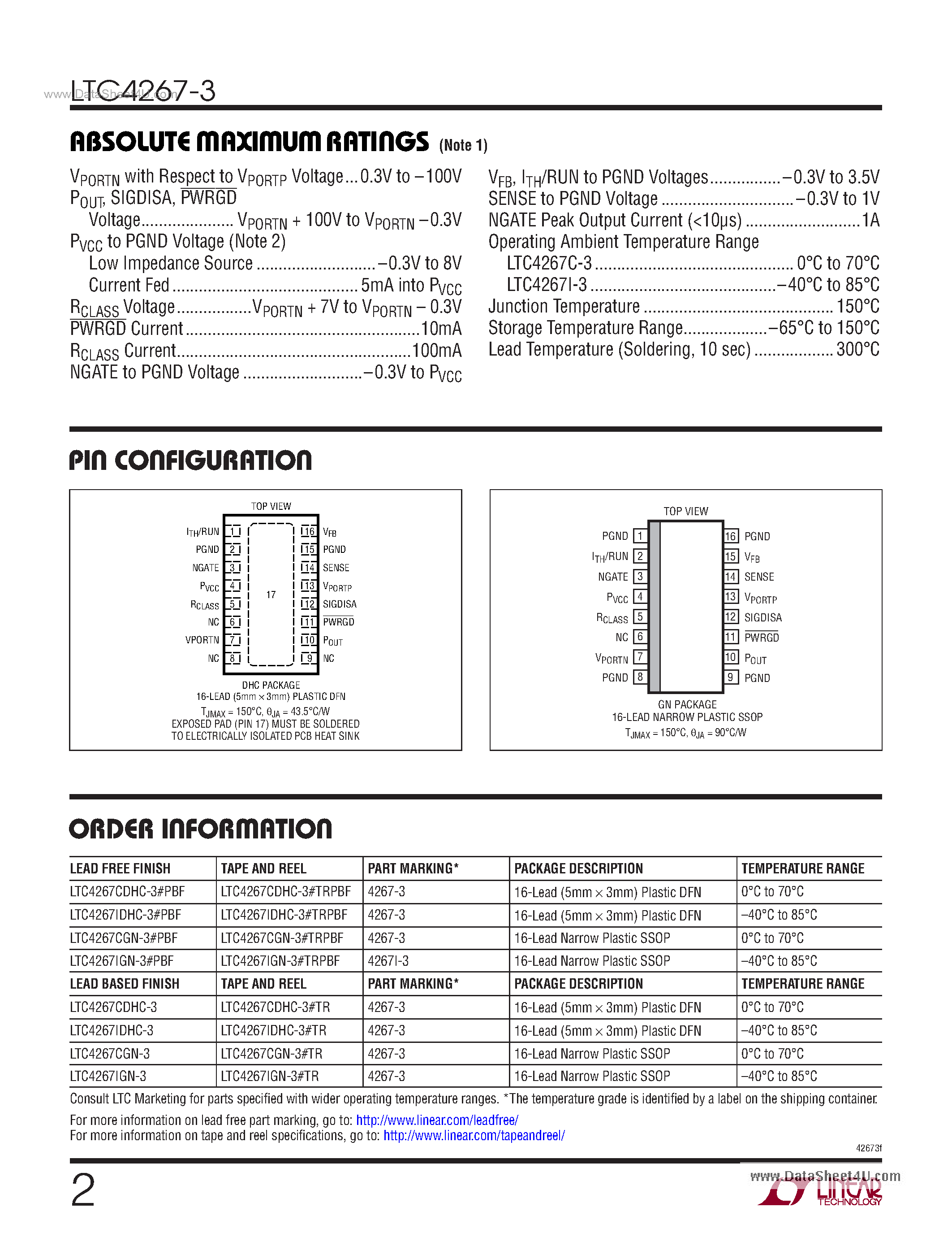 Datasheet LTC4267-3 - Power over Ethernet IEEE 802.3af PD Interface page 2