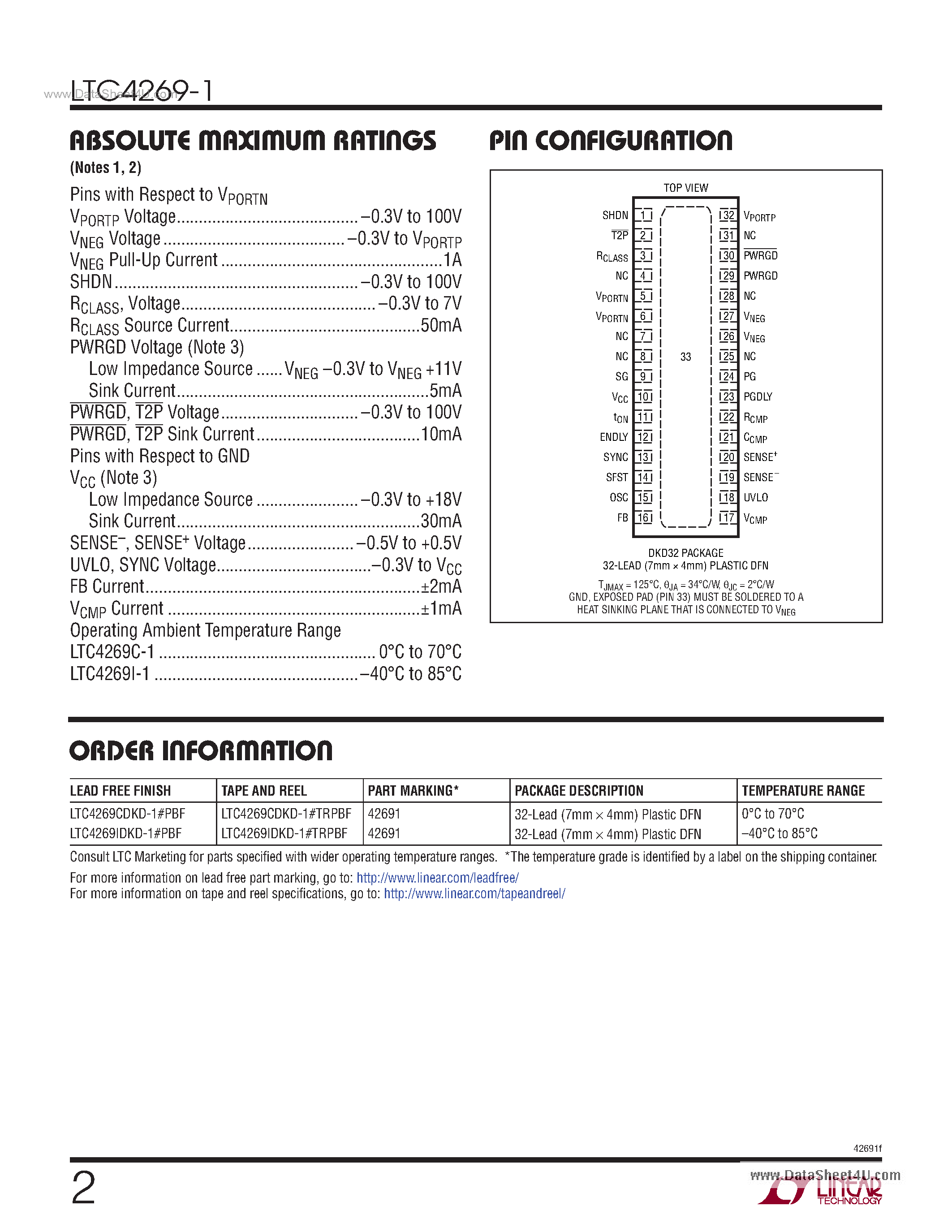 Datasheet LTC4269-1 - IEEE 802.3 At PD And Synchronous No-Opto Flyback Controller page 2