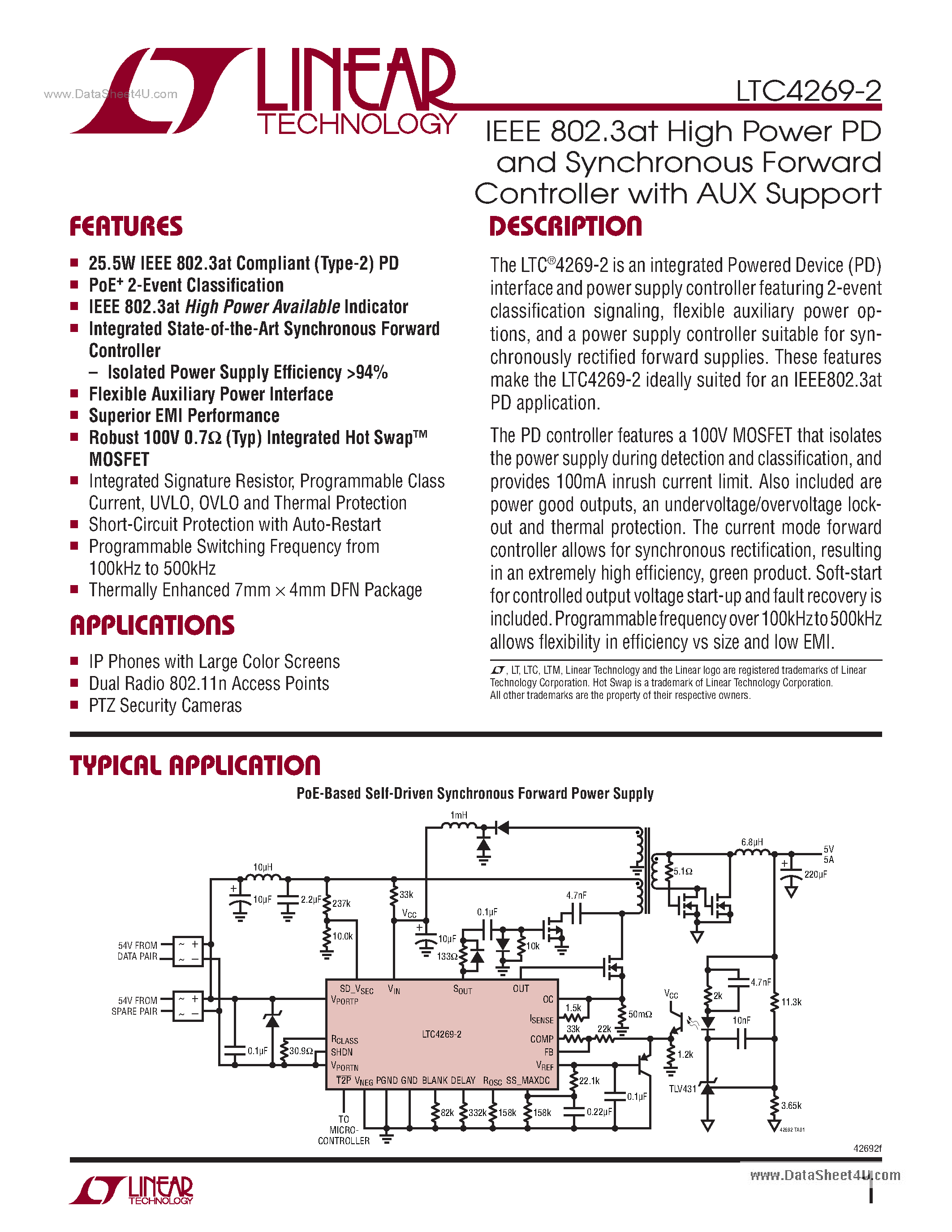 Datasheet LTC4269-2 - IEEE 802.3 At High Power PD And Synchronous Forward Controller page 1