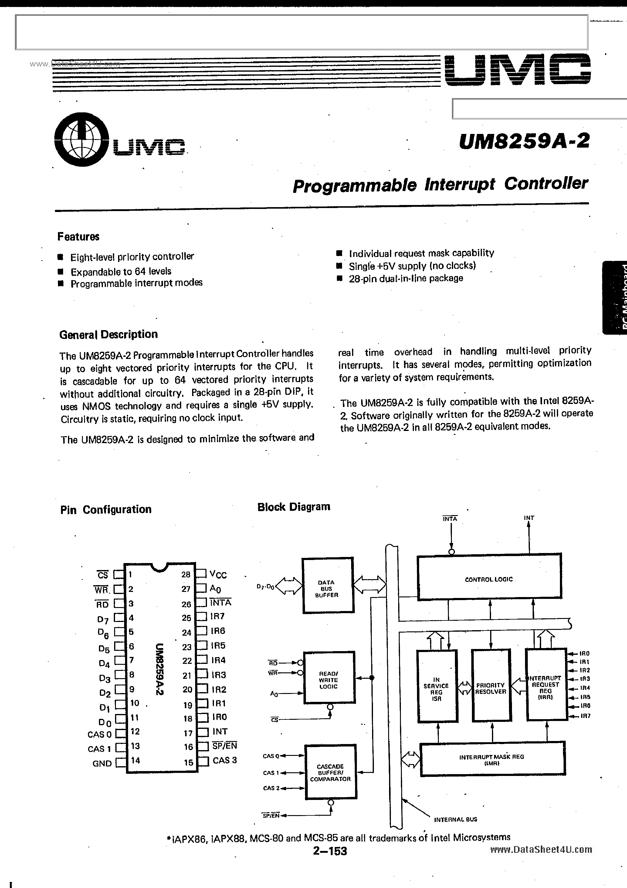 Datasheet UM8259A-2 - PROGRAMMABLE INTERRUPT CONTROLLER page 1