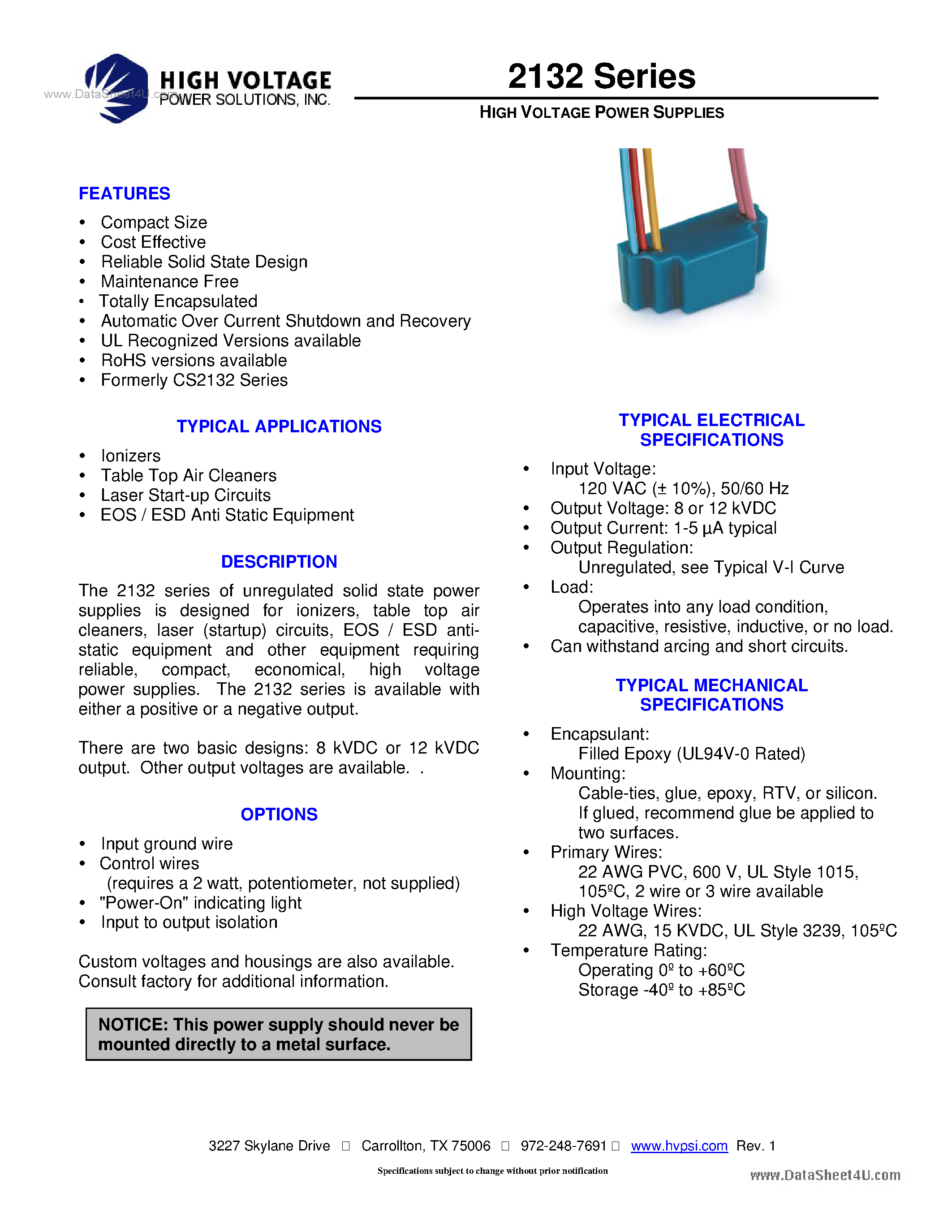 Datasheet CS2132 - HIGH VOLTAGE POWER SUPPLIES page 1