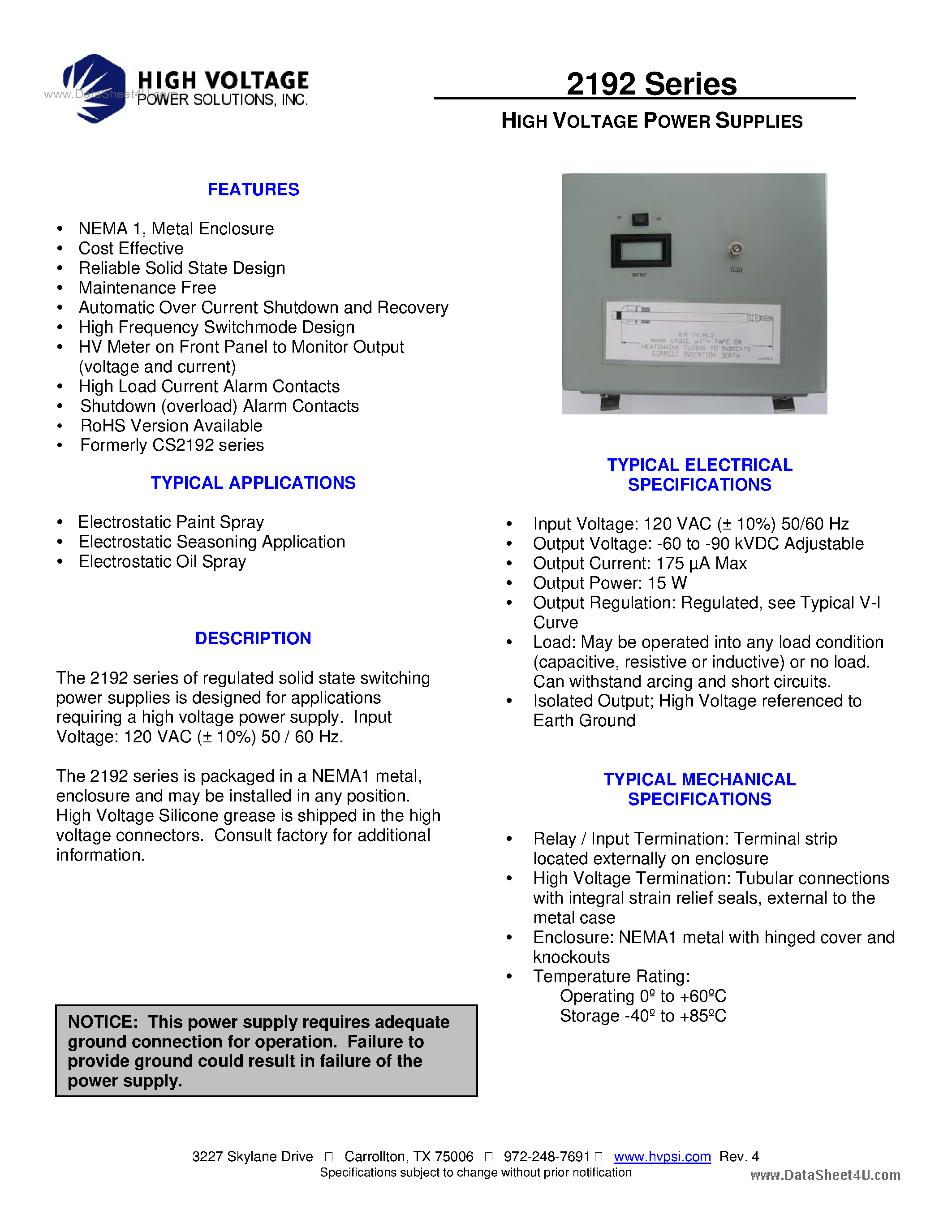 Даташит CS2192 - HIGH VOLTAGE POWER SUPPLIES страница 1