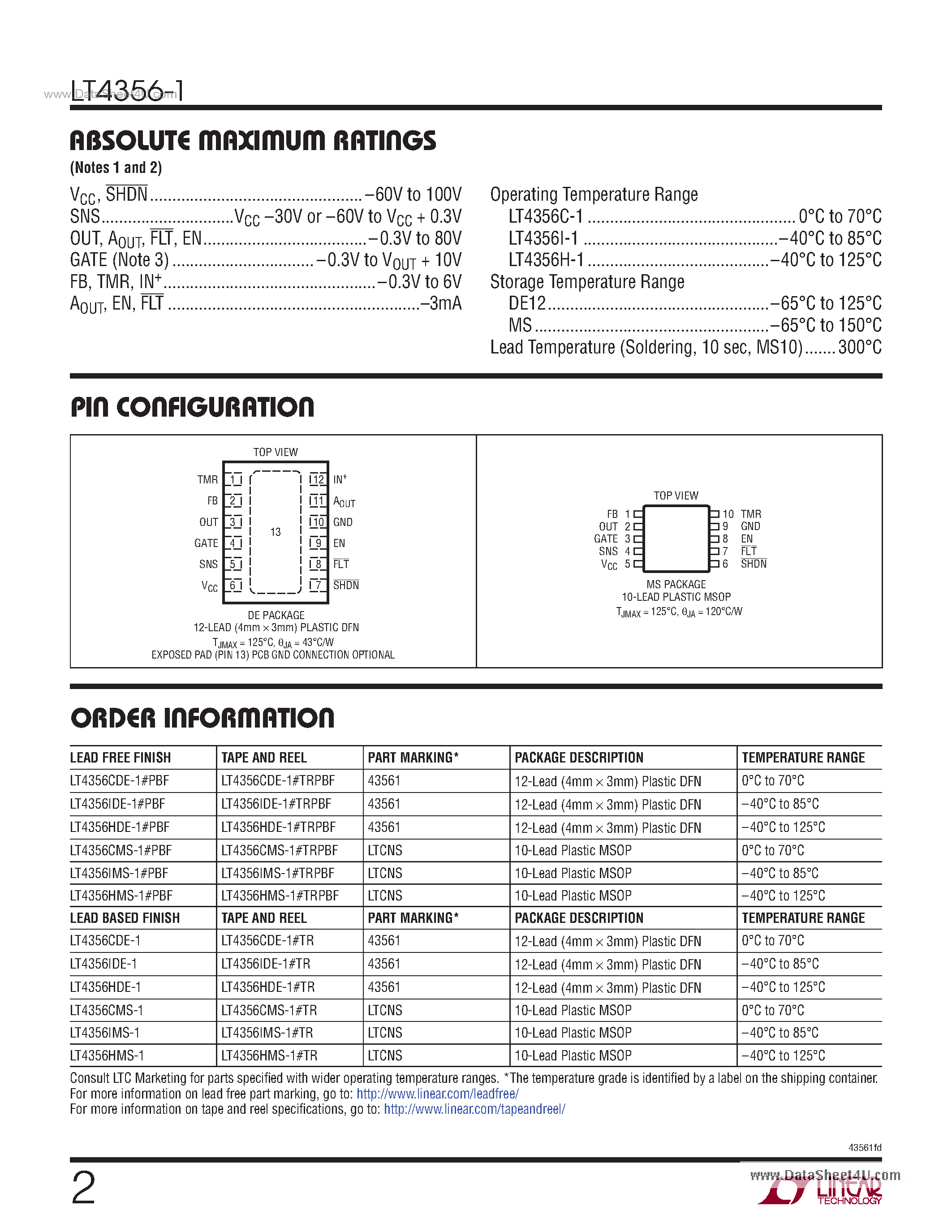 Даташит LT4356-1 - Overvoltage Protection Regulator and Inrush Limiter страница 2