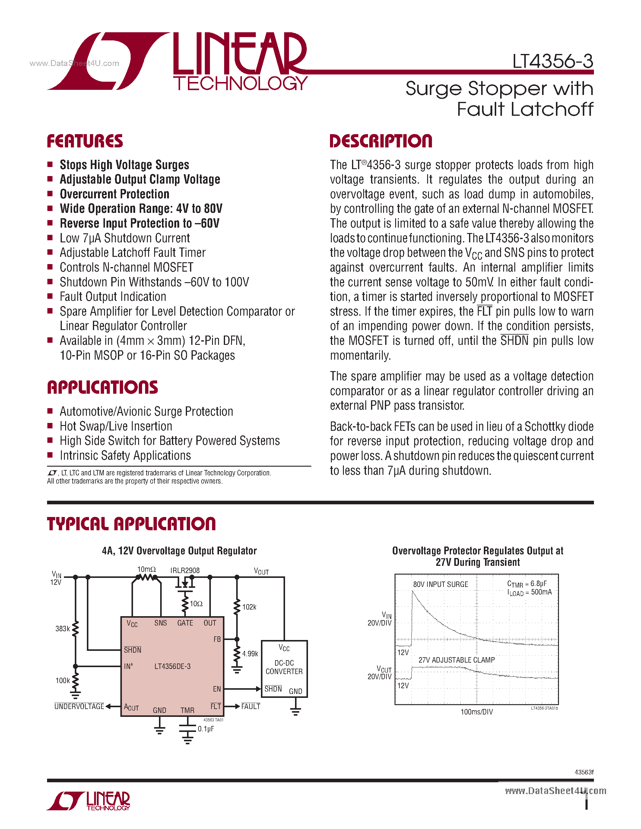 Datasheet LT4356-3 - Surge Stopper page 1