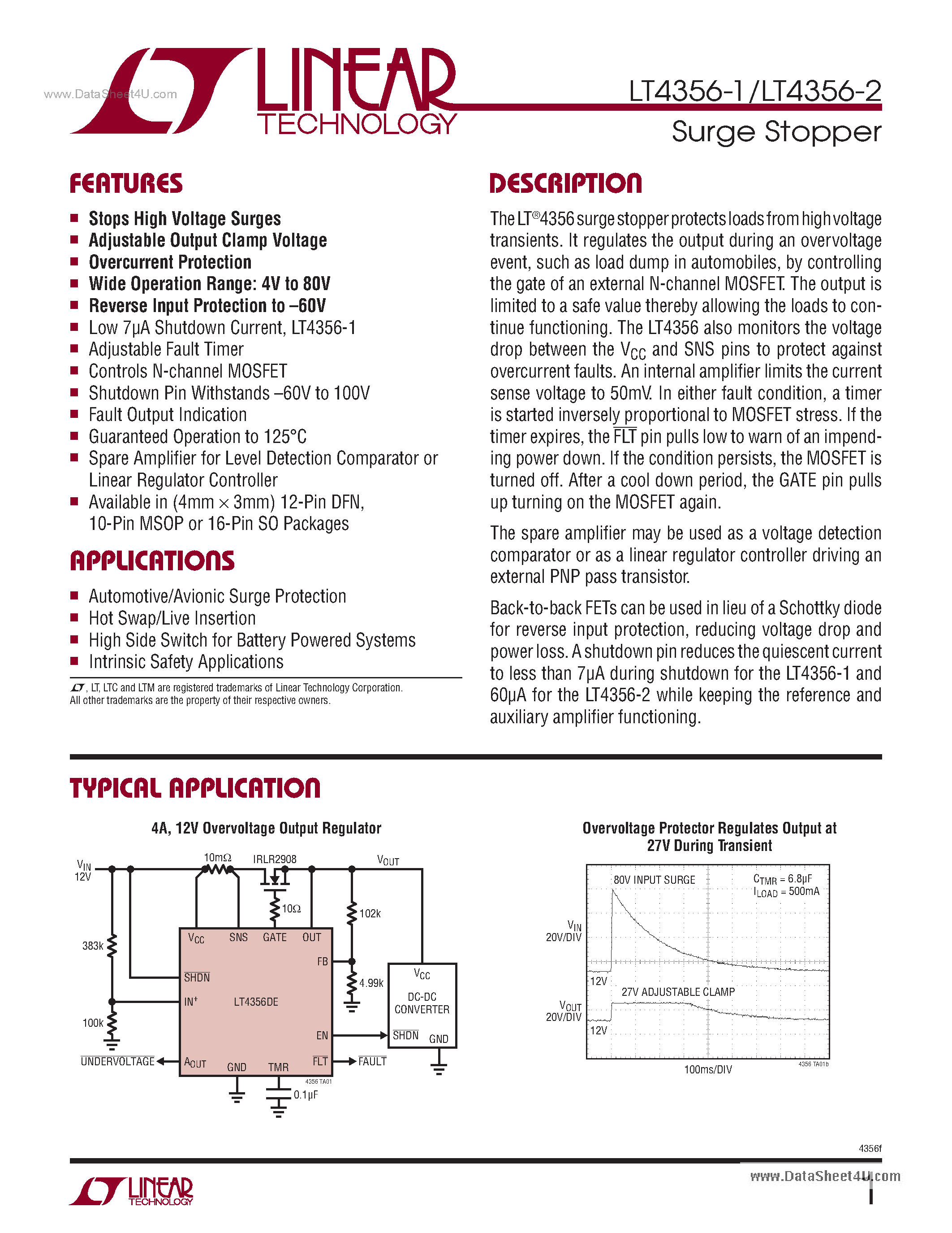 Datasheet LT4356-2 - Surge Stopper page 1