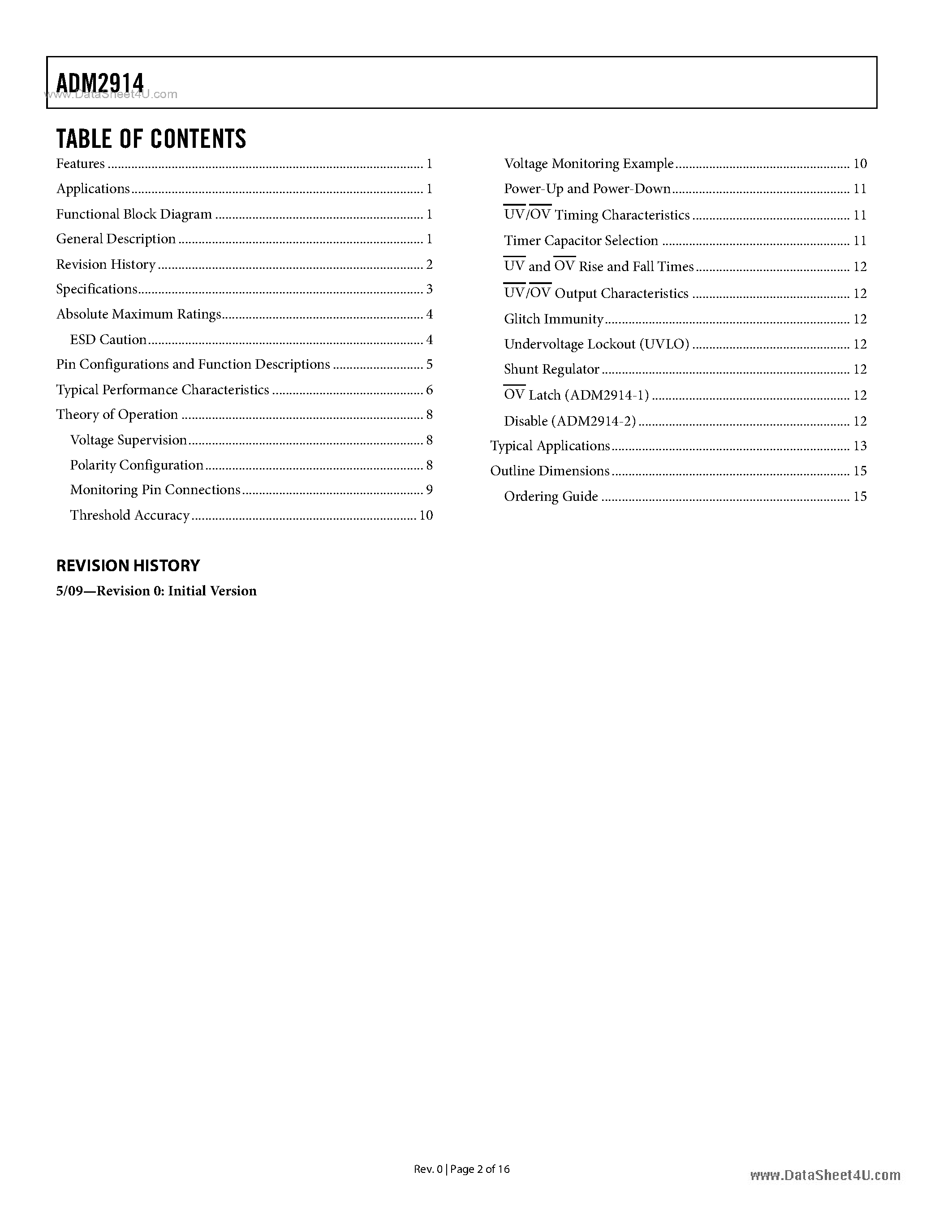 Datasheet ADM2914 - Quad UV/OV Positive/Negative Voltage Supervisor page 2
