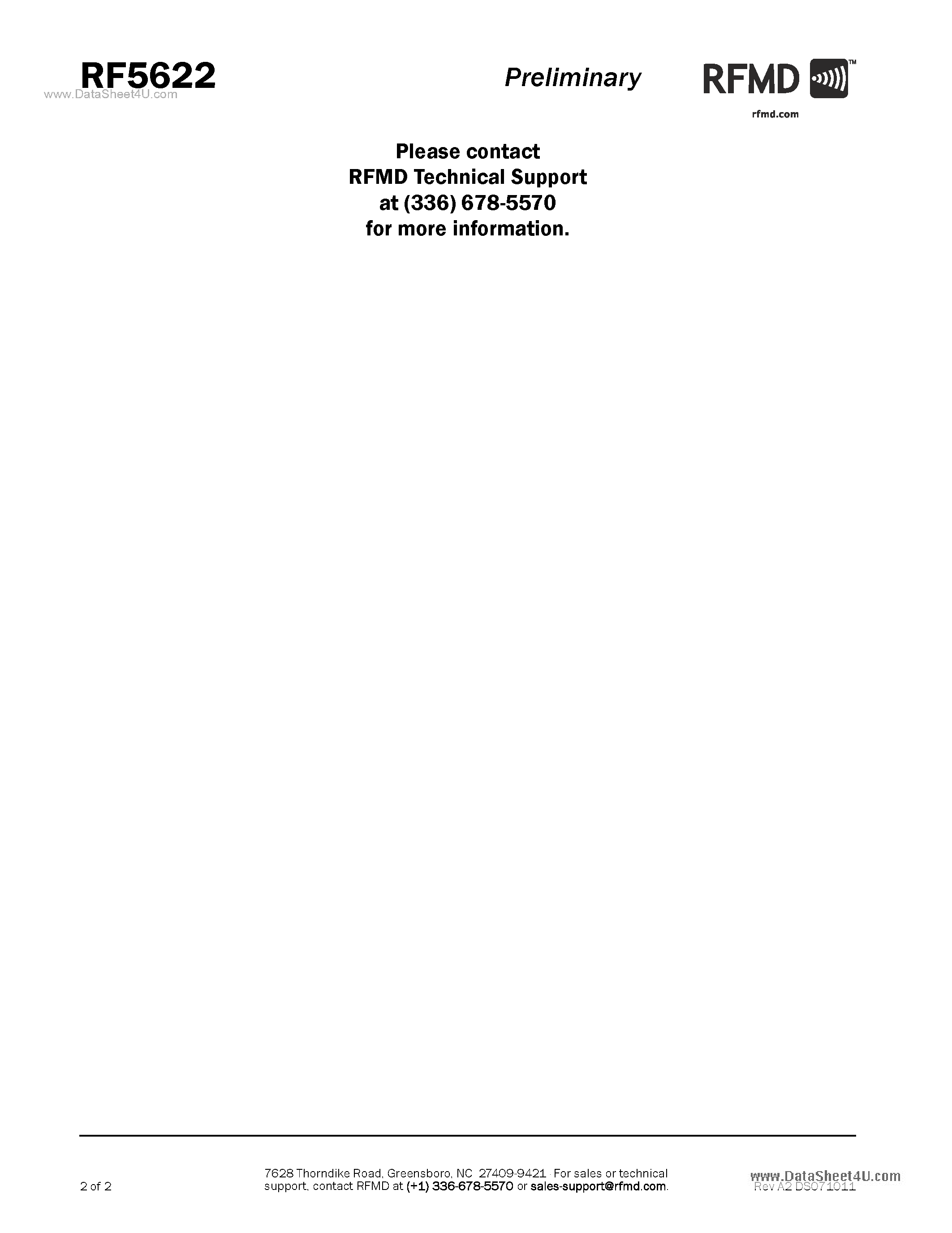 Datasheet RF5622 page 2 Datasheet RF5622 - 2.4GHz TO 2.5GHz LINEAR POWER AMPLIFIER page 2