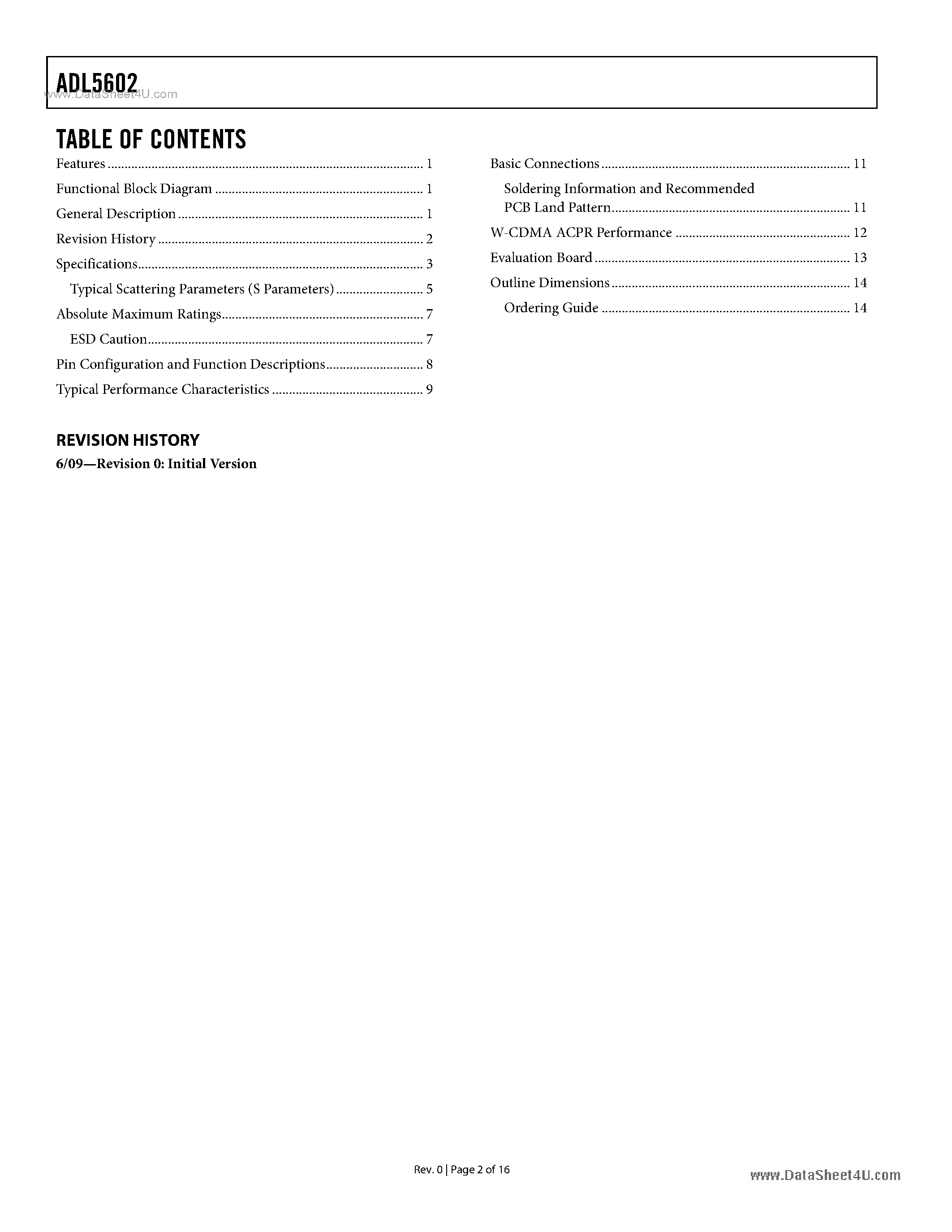 Datasheet ADL5602 - 50 MHz To 4.0 GHz RF/IF Gain Block page 2