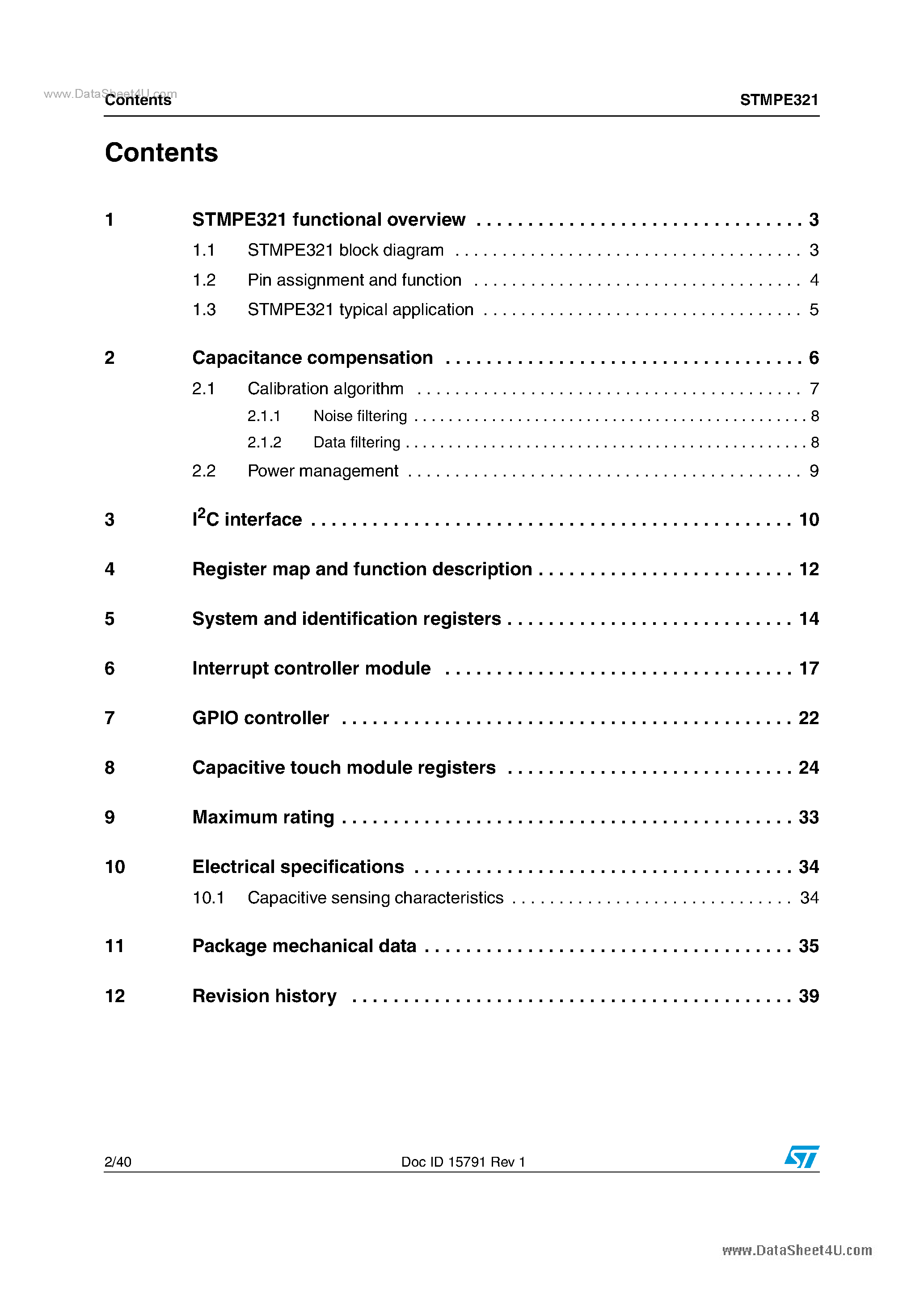 Datasheet STMPE321 - 3-channel capacitive touch key controller page 2