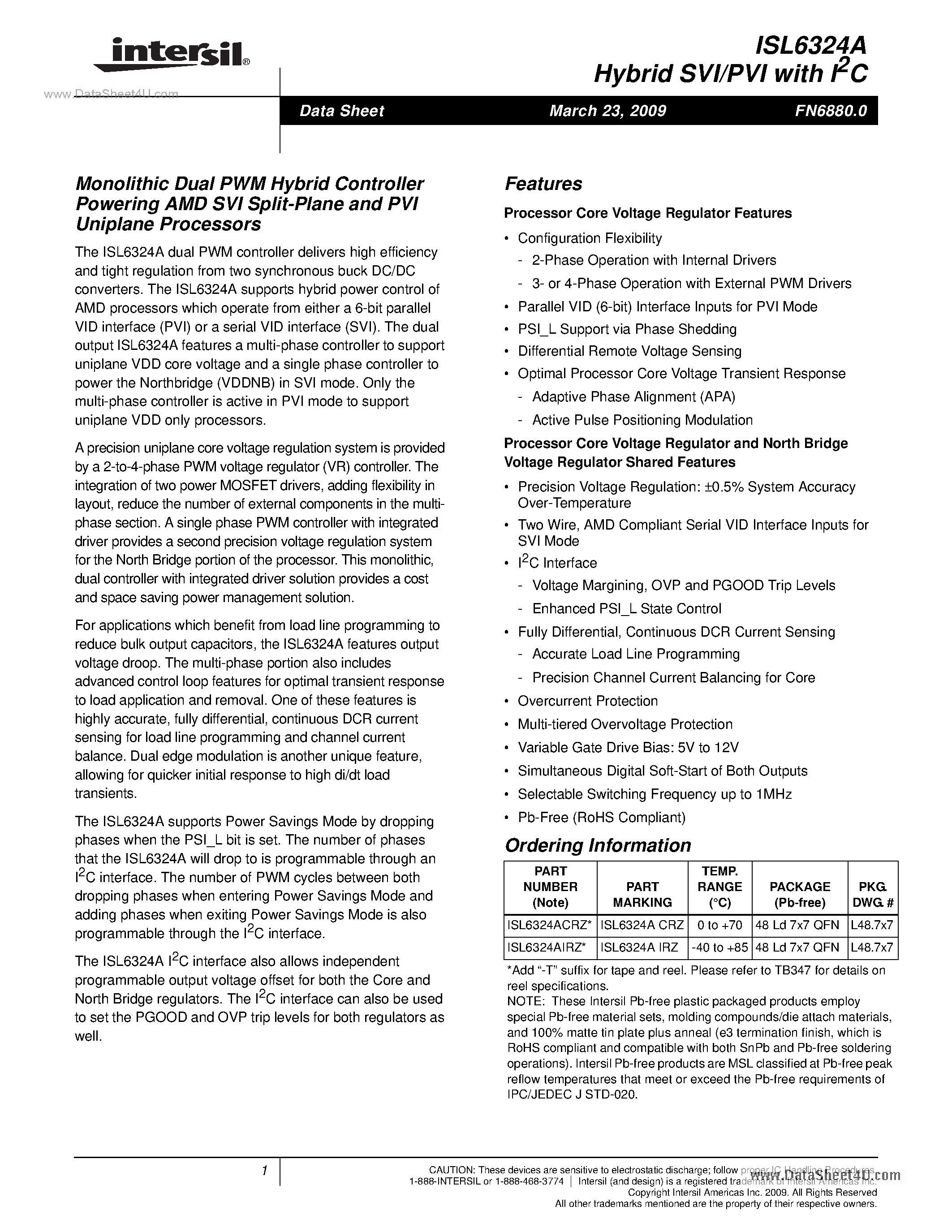 Datasheet ISL6324A - Hybrid SVI/PVI page 1