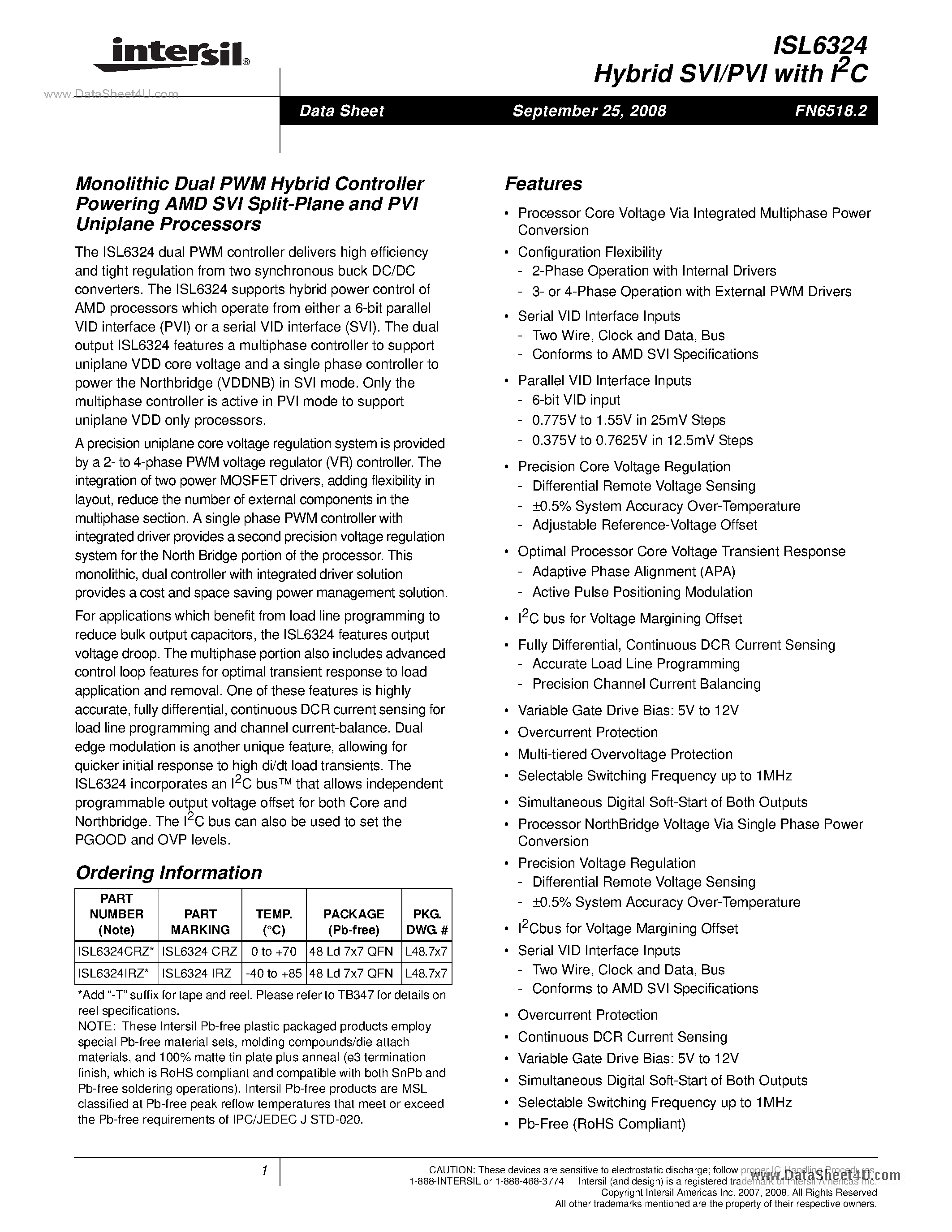 Datasheet ISL6324 - Hybrid SVI/PVI page 1
