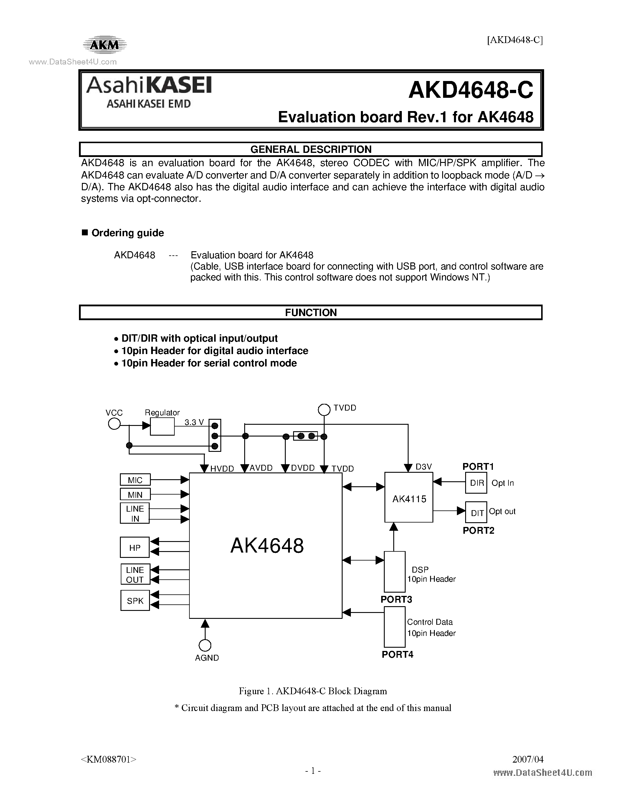 Datasheet AKD4648-C - Stereo CODEC page 1