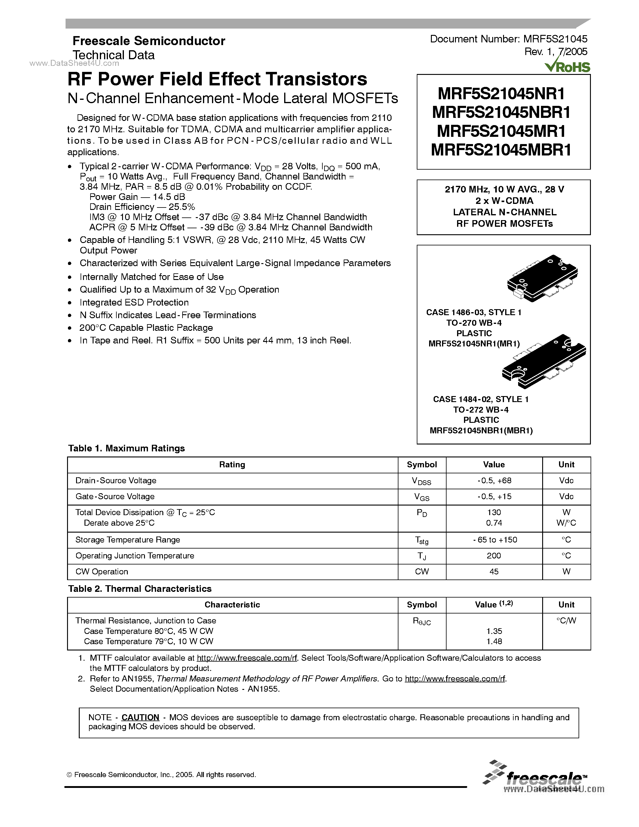 Datasheet MRF5S21045 - RF Power Field Effect Transistors page 1