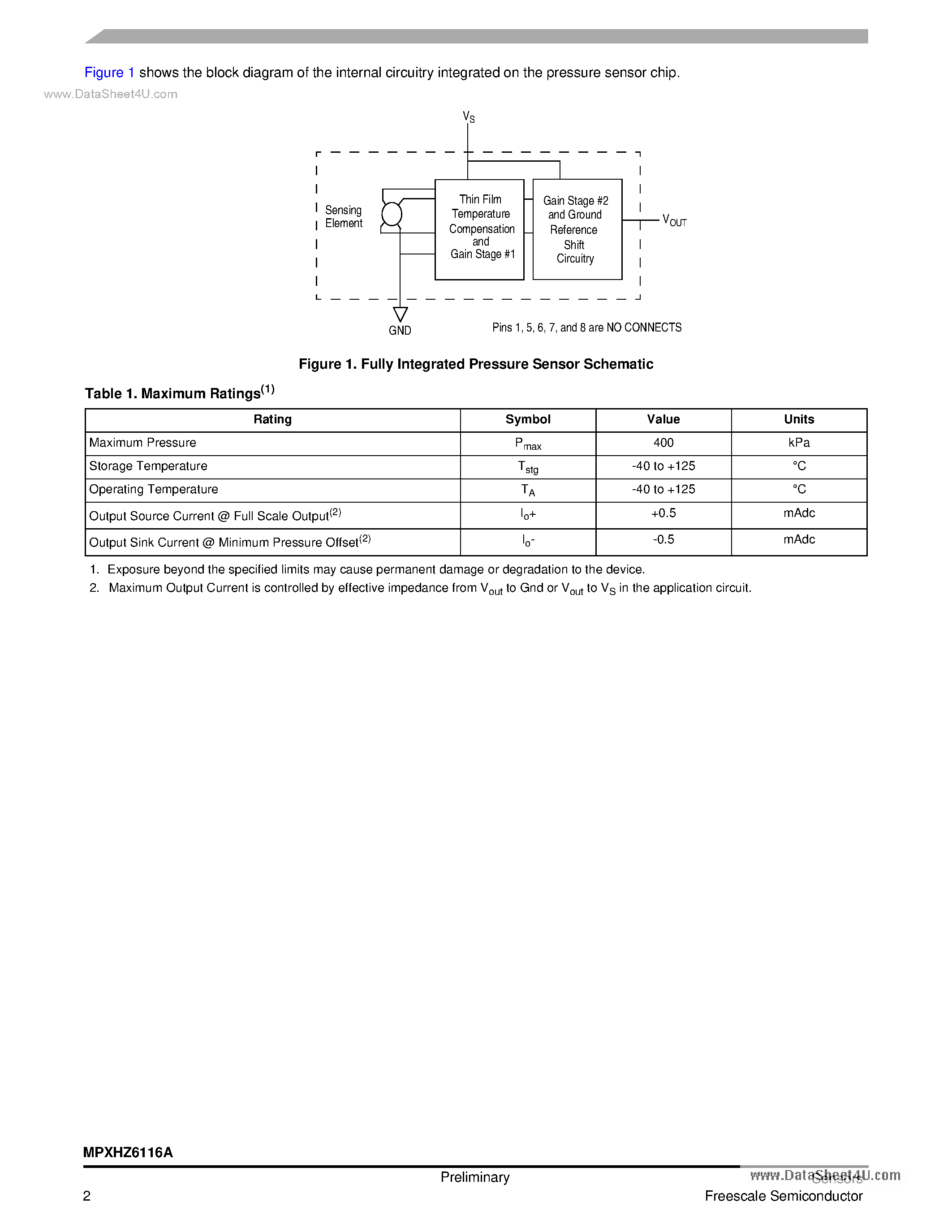 Даташит на микросхему MPXHZ6116A страница 2 Даташит MPXHZ6116A - Media Resistant Integrated Silicon страница 2