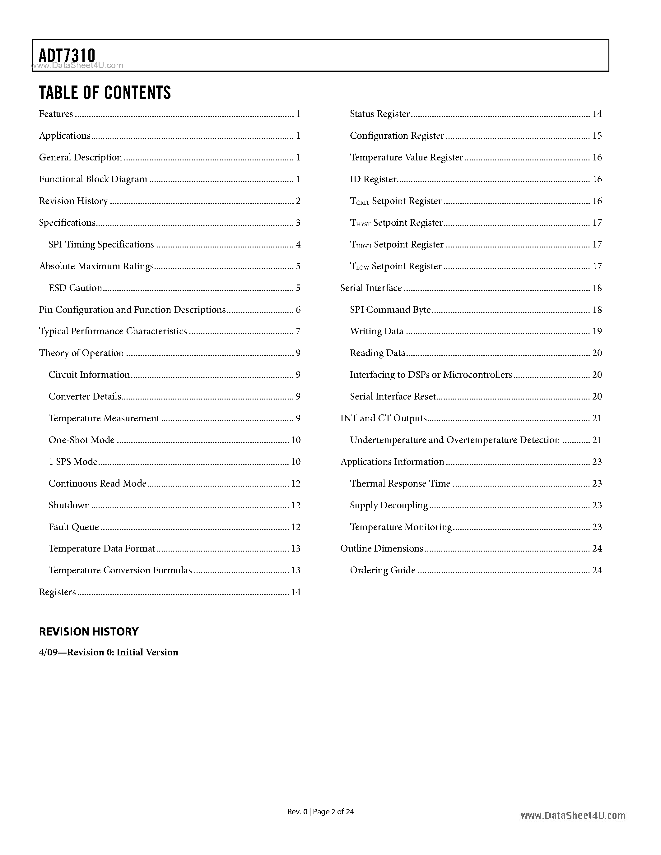 Даташит ADT7310 - 16-Bit Digital SPI Temperature Sensor страница 2