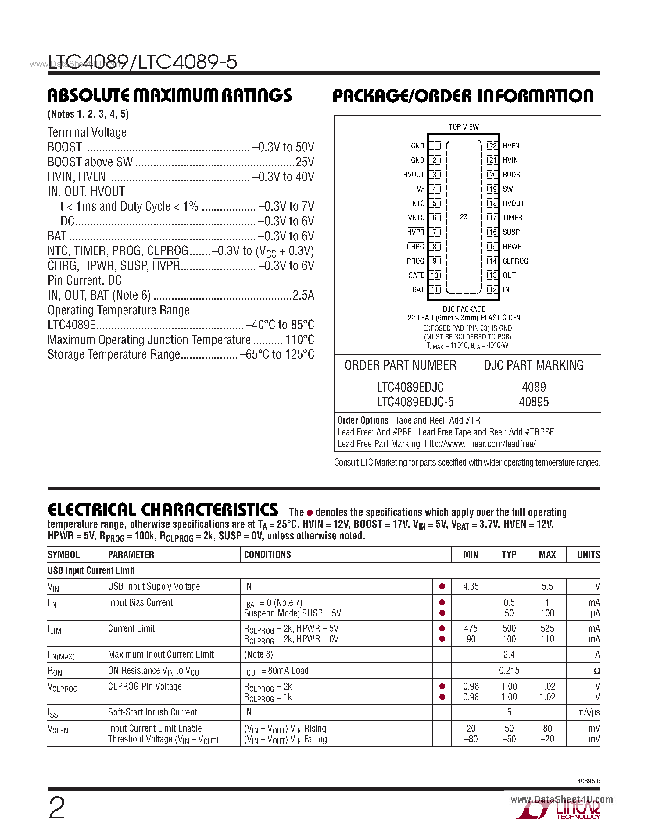 Datasheet LTC4089 - USB Power Manager page 2