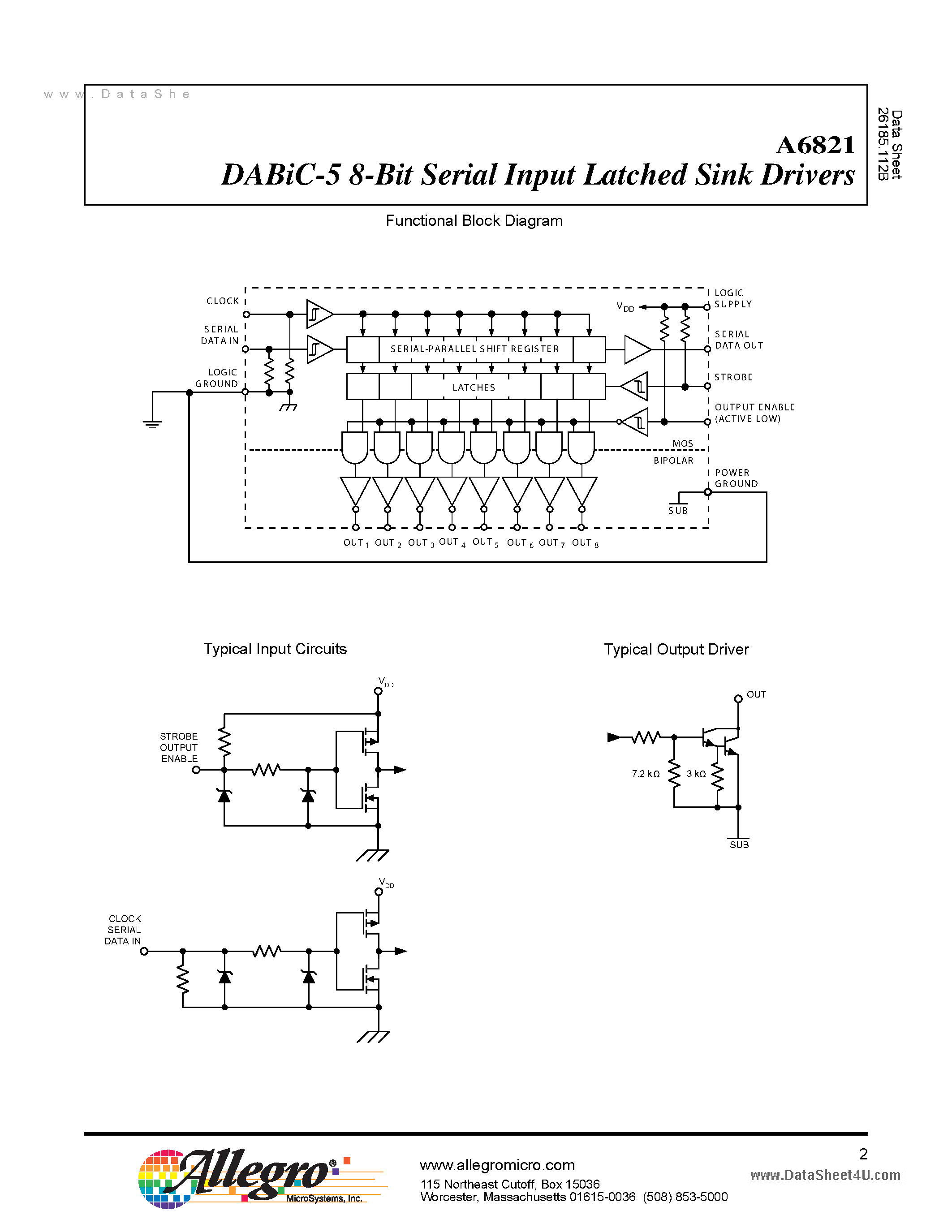 Datasheet A6821 page 2 Datasheet A6821 - DABiC-5 8-Bit Serial Input Latched Sink Drivers page 2