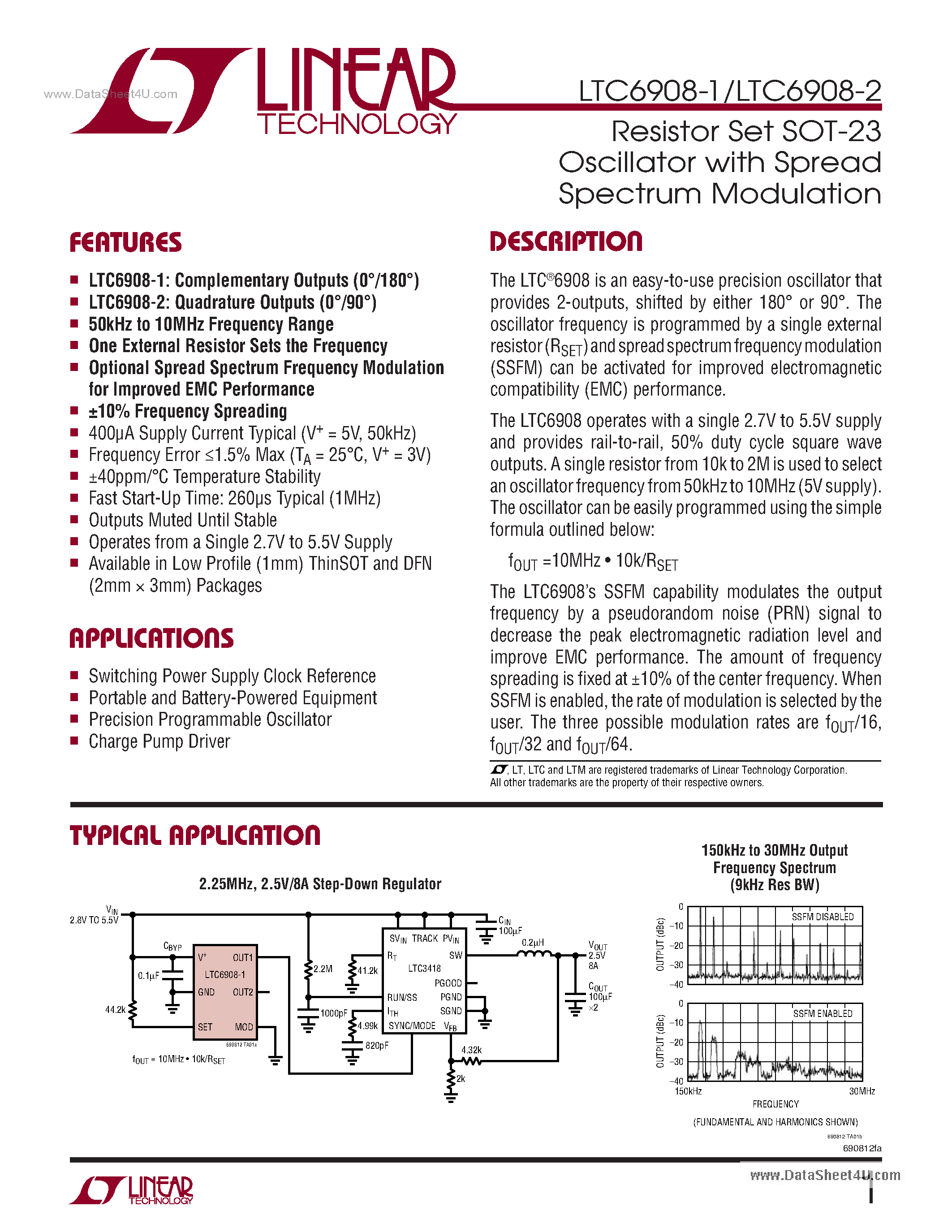 Datasheet LTC6908-1 - Resistor Set SOT-23 Oscillator page 1