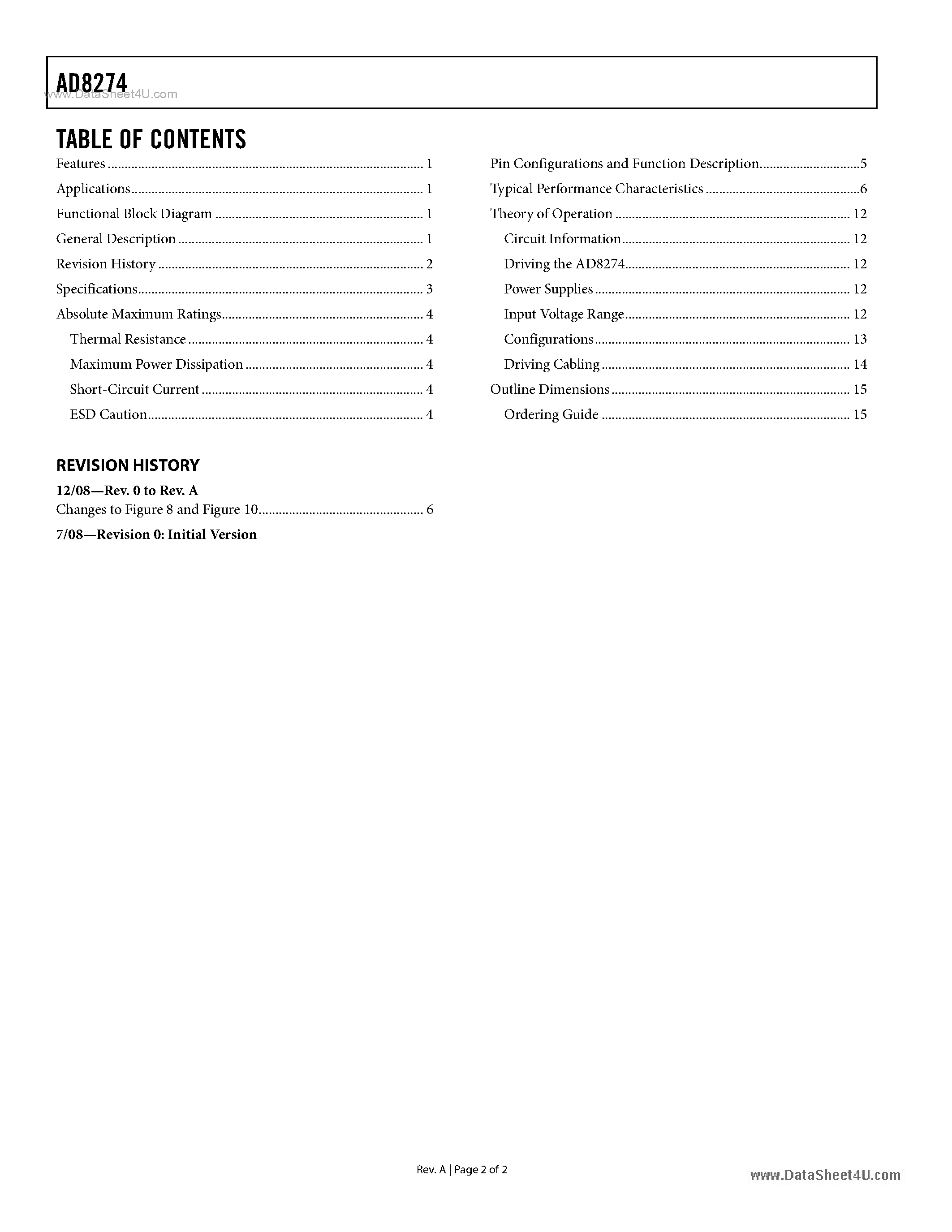 Datasheet AD8274 - Precision Difference Amplifier page 2