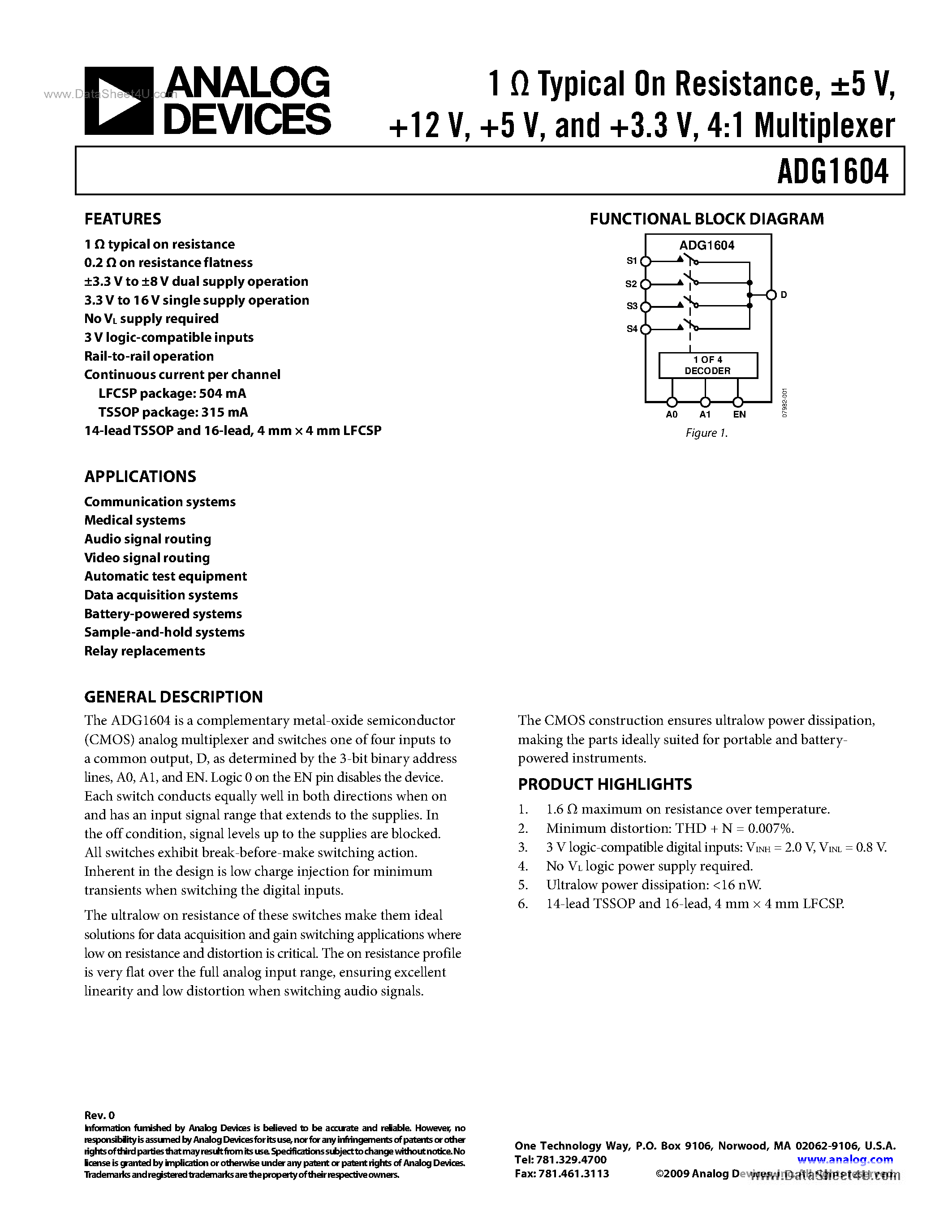 Datasheet ADG1604 - Resistance page 1