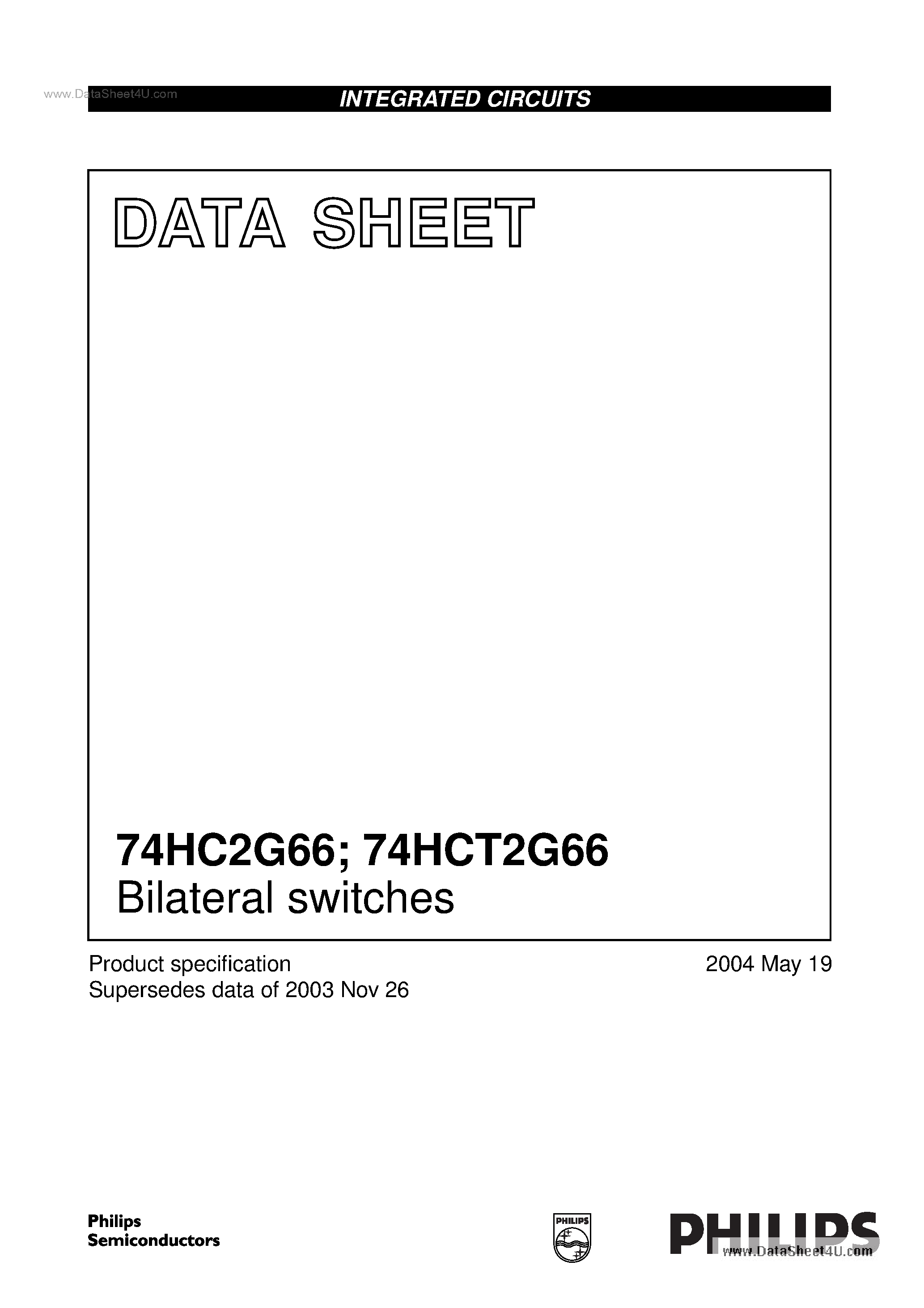 Datasheet 74HCT2G66 page 1 Datasheet 74HCT2G66 - Bilateral switches page 1