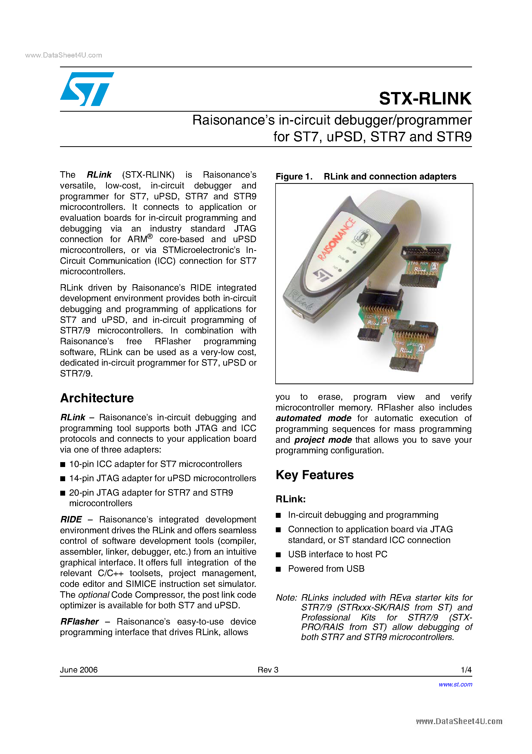 Datasheet STX-RLINK page 1 Datasheet STX-RLINK - Raisonances in-circuit debugger/programmer page 1