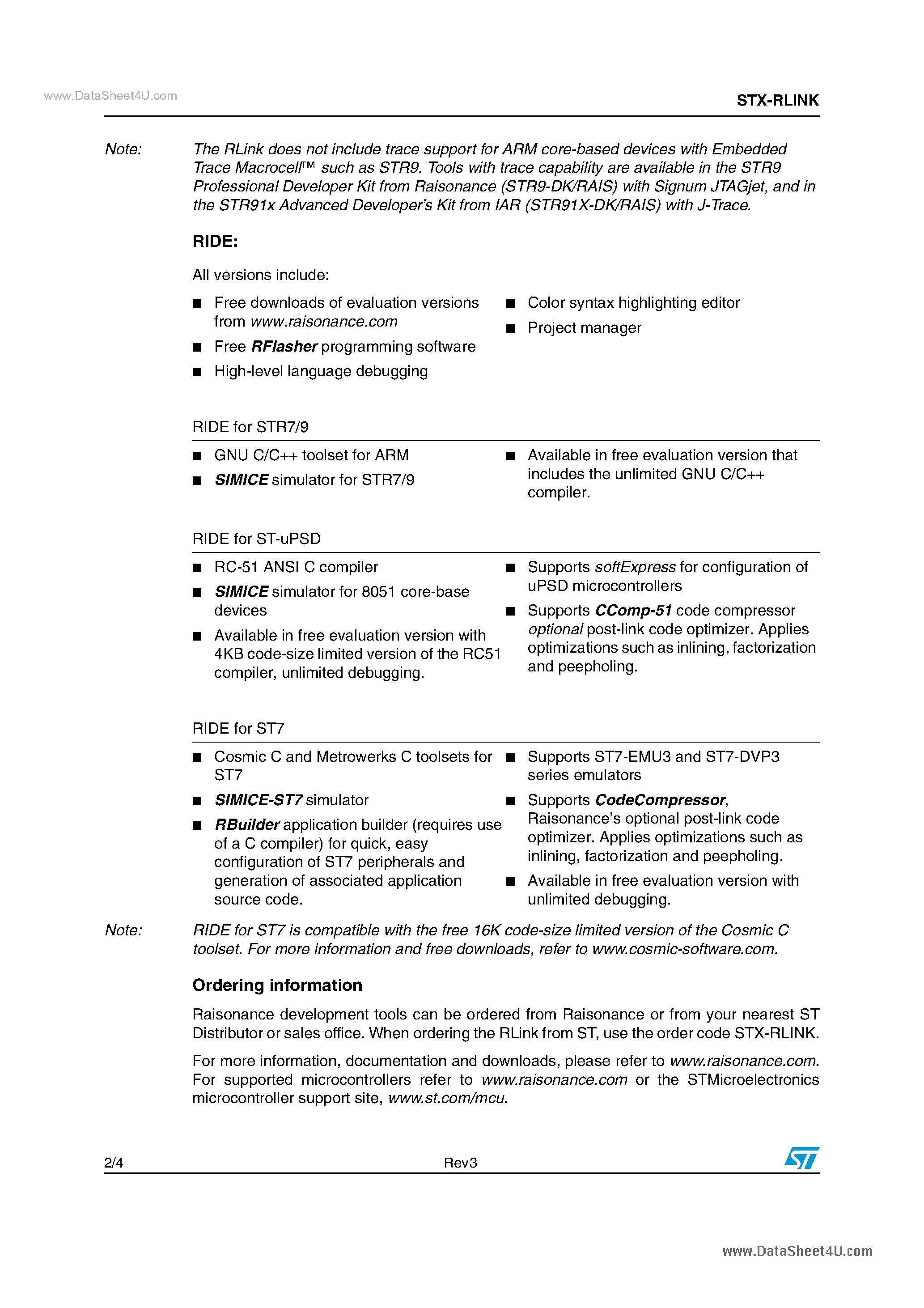 Datasheet STX-RLINK page 2 Datasheet STX-RLINK - Raisonances in-circuit debugger/programmer page 2