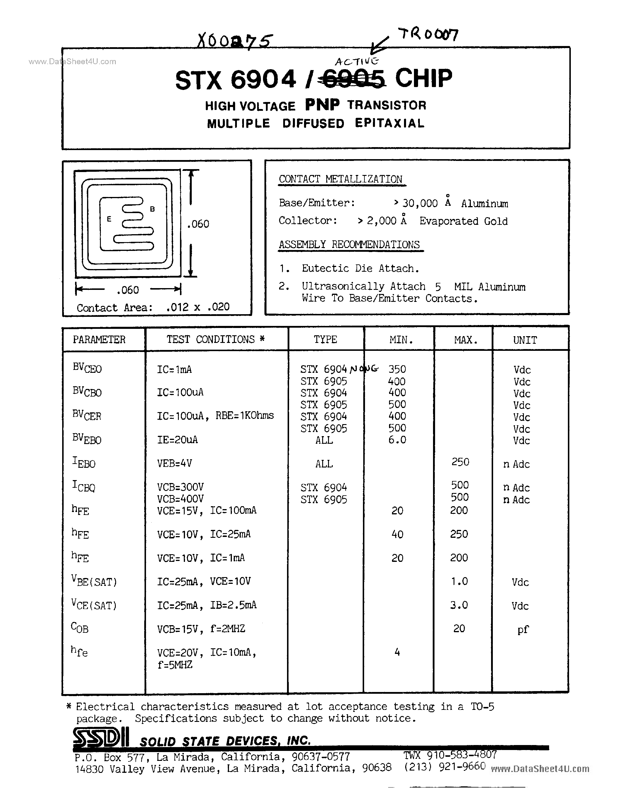 Datasheet STX6904 - HIGH VOLTAGE PNP TRANSISTOR MULTIPLE DIFFUSED EPITAXIAL page 1