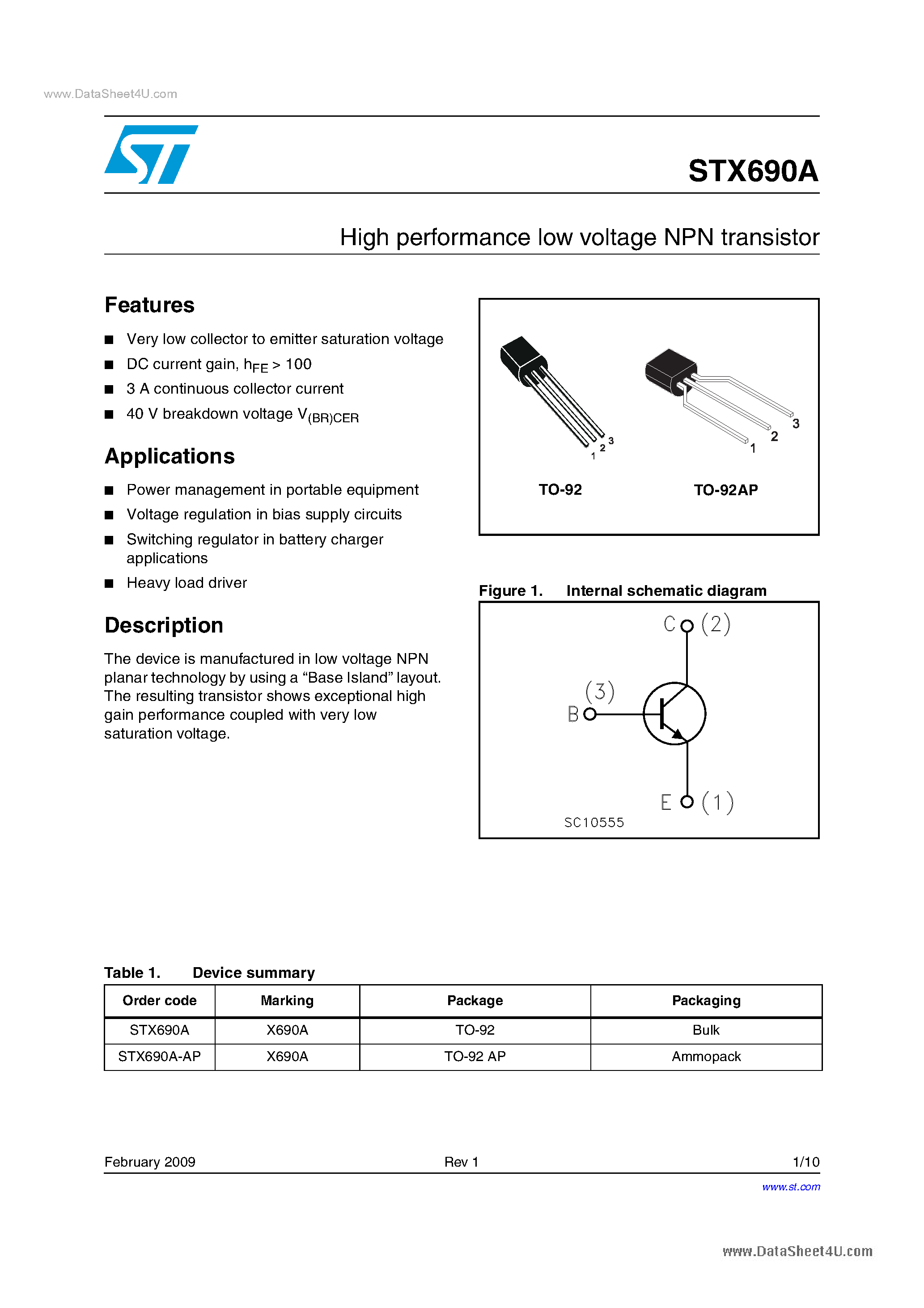 Datasheet STX690A page 1 Datasheet STX690A - Transistors page 1